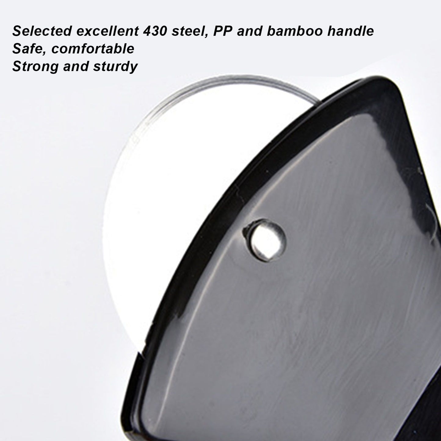 Pizza Knife 430 Steel PP Bamboo Handle Ergonomically Round Axe Pizza