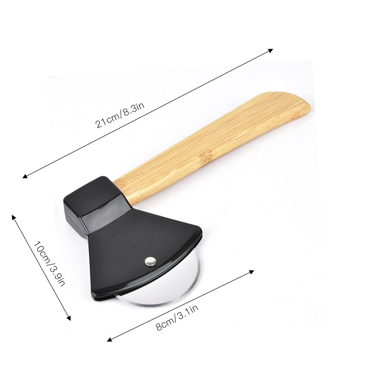 Pizza Knife 430 Steel PP Bamboo Handle Ergonomically Round Axe Pizza
