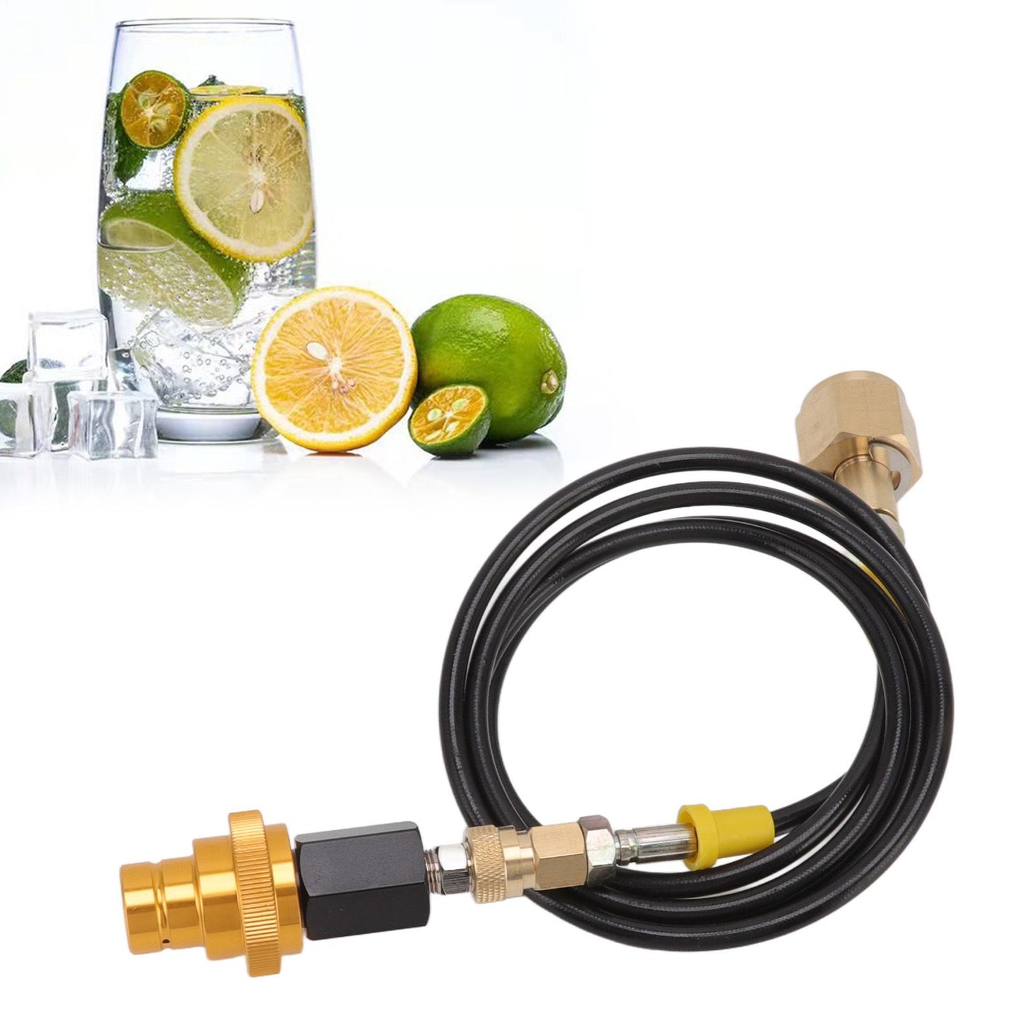 Soda Machine Adapter Hose Kit 1.5m Black Soda Adapter Hose with Gold Quick