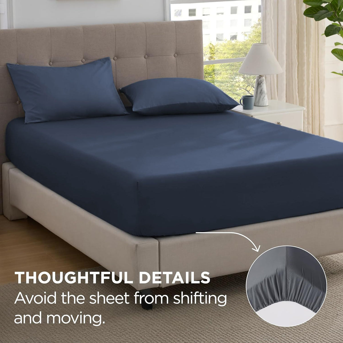 2000TC Hotel Quality Fitted Sheets - 2 Piece Fitted Sheets  -Breathable Bedding - Wrinkle, Fade, Stain Resistant- 16inch/40cm Deep Pocket Fitted Bed Sheets-Wrinkle and Fade Resistant,(Navy,Double)