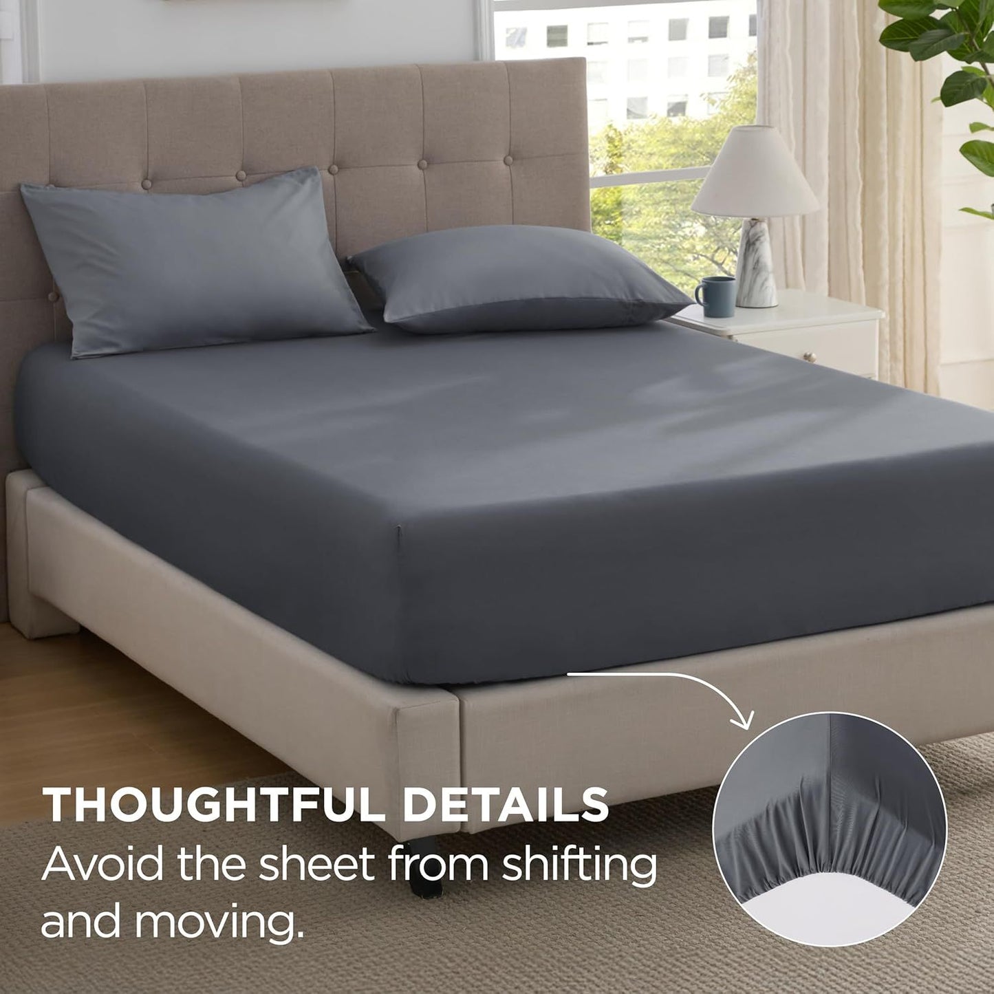 2000TC Hotel Quality Fitted Sheets - 2 Piece Fitted Sheets  -Breathable Bedding - Wrinkle, Fade, Stain Resistant- 16inch/40cm Deep Pocket Fitted Bed Sheets-Wrinkle and Fade Resistant,(Dark gray,King)