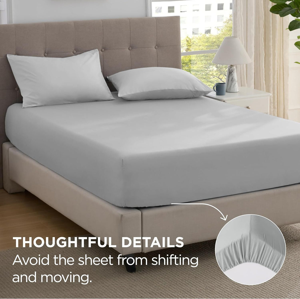 2000TC Hotel Quality Fitted Sheets - 2 Piece Fitted Sheets  -Breathable Bedding - Wrinkle, Fade, Stain Resistant- 16inch/40cm Deep Pocket Fitted Bed Sheets-Wrinkle and Fade Resistant,(Silver-gray,King)