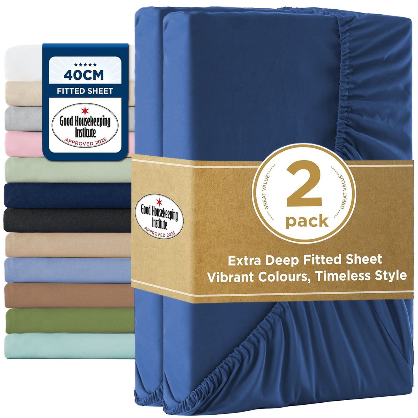 2000TC Hotel Quality Fitted Sheets - 2 Piece Fitted Sheets  -Breathable Bedding - Wrinkle, Fade, Stain Resistant- 16inch/40cm Deep Pocket Fitted Bed Sheets-Wrinkle and Fade Resistant,(Royal blue,King Single)