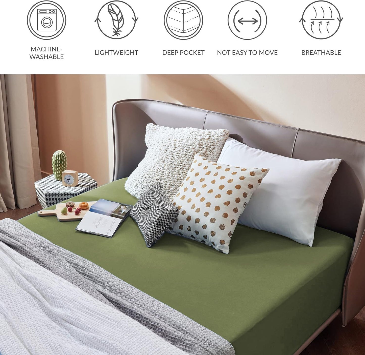 2000TC Hotel Quality Fitted Sheets - 2 Piece Fitted Sheets  -Breathable Bedding - Wrinkle, Fade, Stain Resistant- 16inch/40cm Deep Pocket Fitted Bed Sheets-Wrinkle and Fade Resistant,(Olive green,King Single)