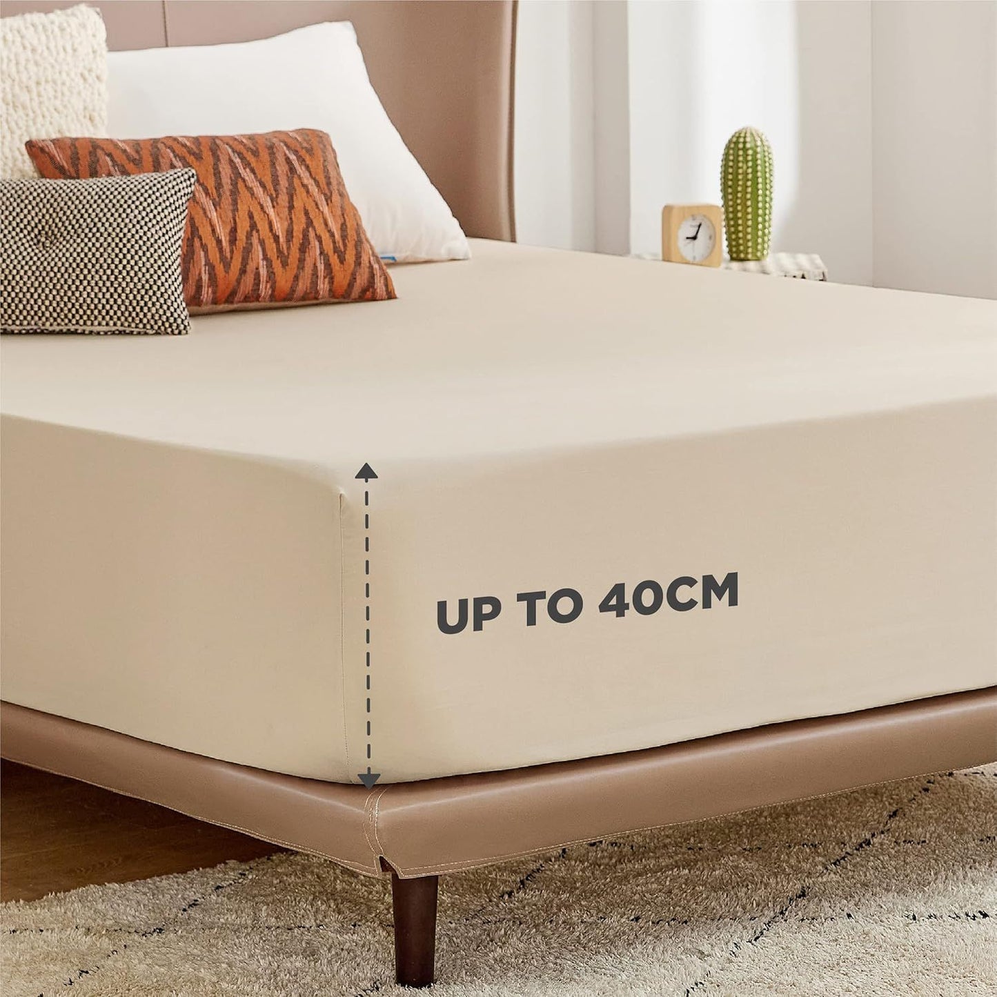 2000TC Hotel Quality Fitted Sheets - 2 Piece Fitted Sheets  -Breathable Bedding - Wrinkle, Fade, Stain Resistant- 16inch/40cm Deep Pocket Fitted Bed Sheets-Wrinkle and Fade Resistant,(Cream White,Queen)