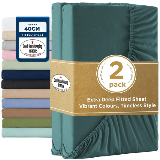 2000TC Hotel Quality Fitted Sheets - 2 Piece Fitted Sheets  -Breathable Bedding - Wrinkle, Fade, Stain Resistant- 16inch/40cm Deep Pocket Fitted Bed Sheets-Wrinkle and Fade Resistant,(Biscay blue,Queen)