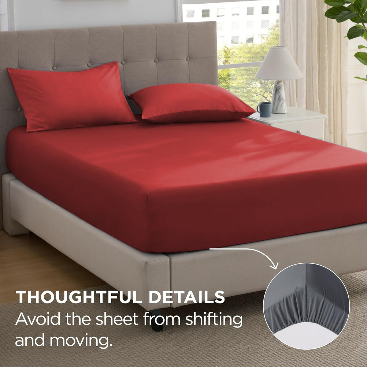 2000TC Hotel Quality Fitted Sheets - 2 Piece Fitted Sheets  -Breathable Bedding - Wrinkle, Fade, Stain Resistant- 16inch/40cm Deep Pocket Fitted Bed Sheets-Wrinkle and Fade Resistant,(Red,Single)