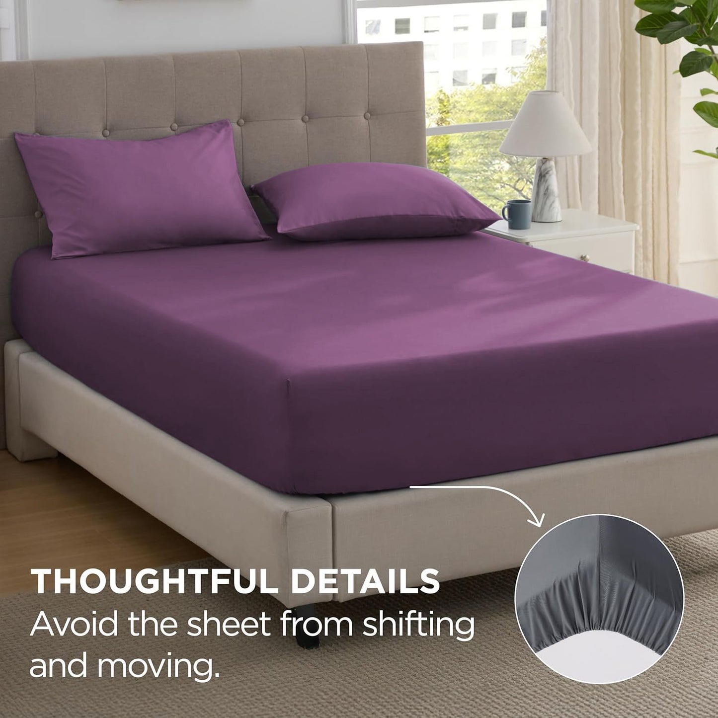 2000TC Hotel Quality Fitted Sheets - 2 Piece Fitted Sheets  -Breathable Bedding - Wrinkle, Fade, Stain Resistant- 16inch/40cm Deep Pocket Fitted Bed Sheets-Wrinkle and Fade Resistant,(Purple,Double)