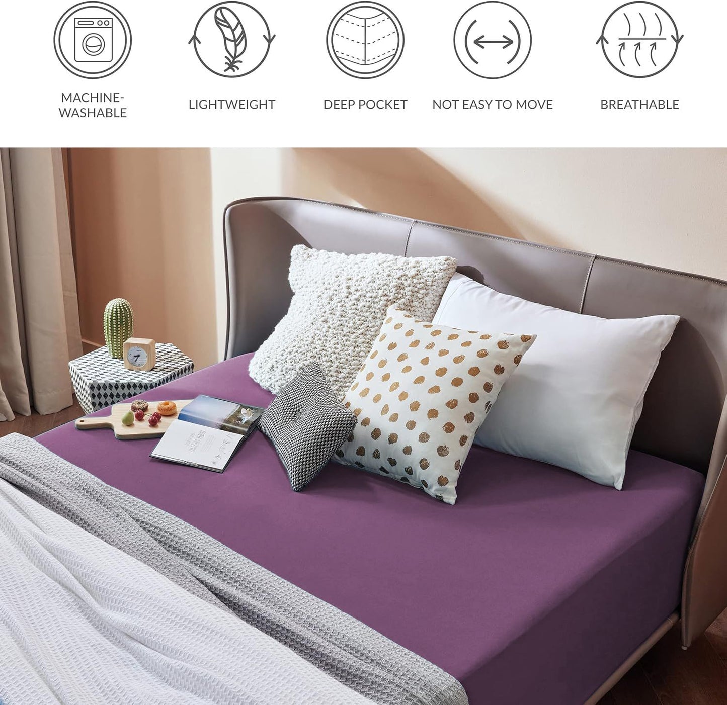2000TC Hotel Quality Fitted Sheets - 2 Piece Fitted Sheets  -Breathable Bedding - Wrinkle, Fade, Stain Resistant- 16inch/40cm Deep Pocket Fitted Bed Sheets-Wrinkle and Fade Resistant,(Purple,Double)
