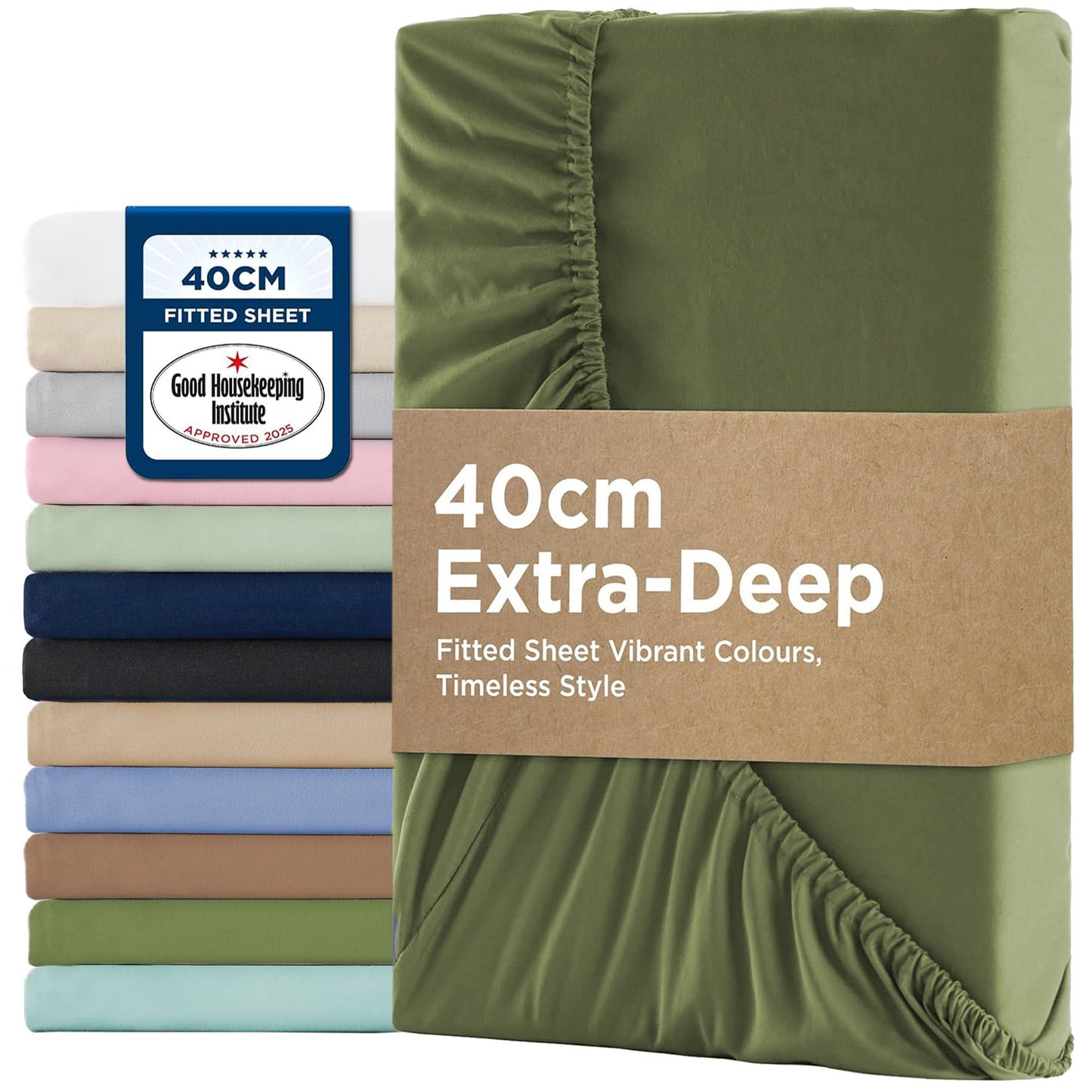 2000TC Hotel Quality Fitted Sheets - 2 Piece Fitted Sheets  -Breathable Bedding - Wrinkle, Fade, Stain Resistant- 16inch/40cm Deep Pocket Fitted Bed Sheets-Wrinkle and Fade Resistant,(Olive green,King)
