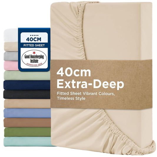 2000TC Hotel Quality Fitted Sheets - 2 Piece Fitted Sheets  -Breathable Bedding - Wrinkle, Fade, Stain Resistant- 16inch/40cm Deep Pocket Fitted Bed Sheets-Wrinkle and Fade Resistant,(Cream White,King)