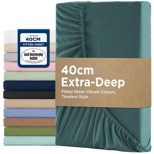 2000TC Hotel Quality Fitted Sheets - 2 Piece Fitted Sheets  -Breathable Bedding - Wrinkle, Fade, Stain Resistant- 16inch/40cm Deep Pocket Fitted Bed Sheets-Wrinkle and Fade Resistant,(Biscay blue,King)