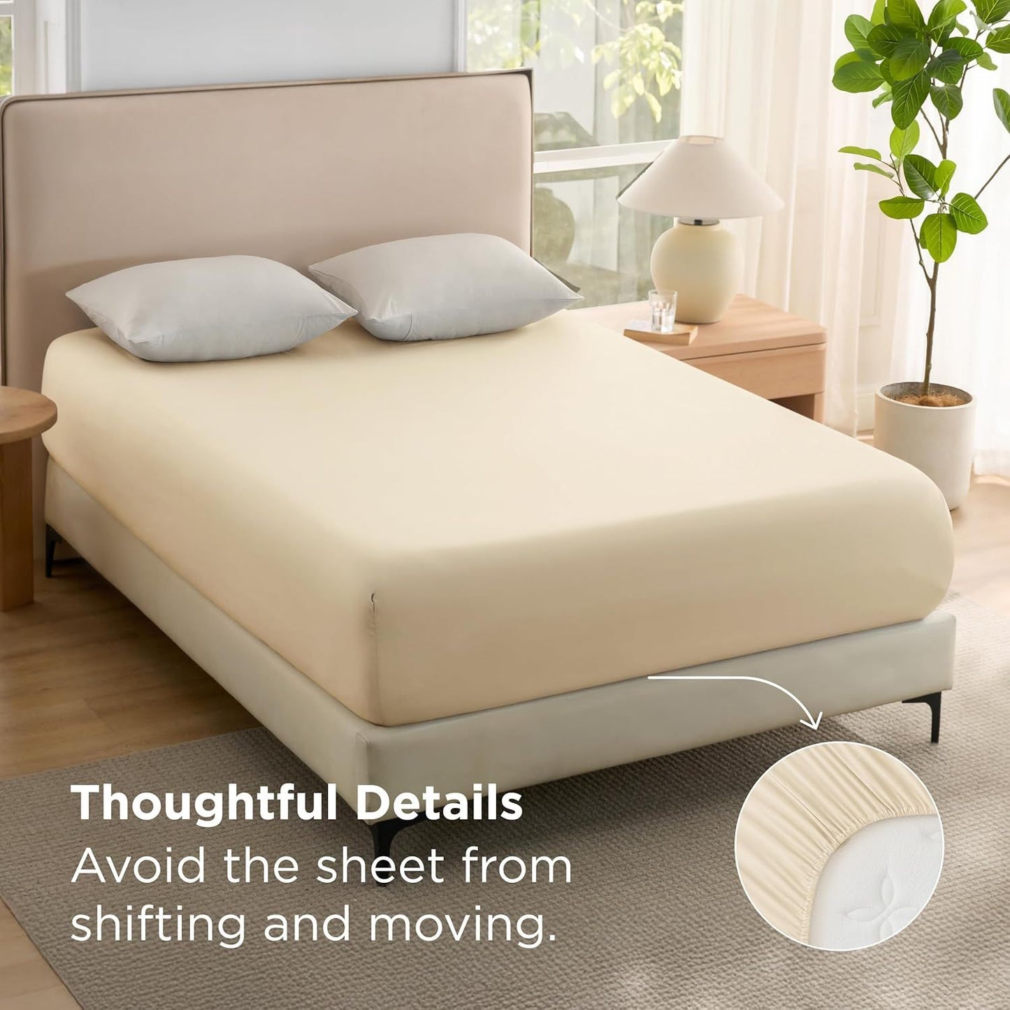2000TC Hotel Quality Fitted Sheets - 2 Piece Fitted Sheets  -Breathable Bedding - Wrinkle, Fade, Stain Resistant- 16inch/40cm Deep Pocket Fitted Bed Sheets-Wrinkle and Fade Resistant,(Cream White,King Single)