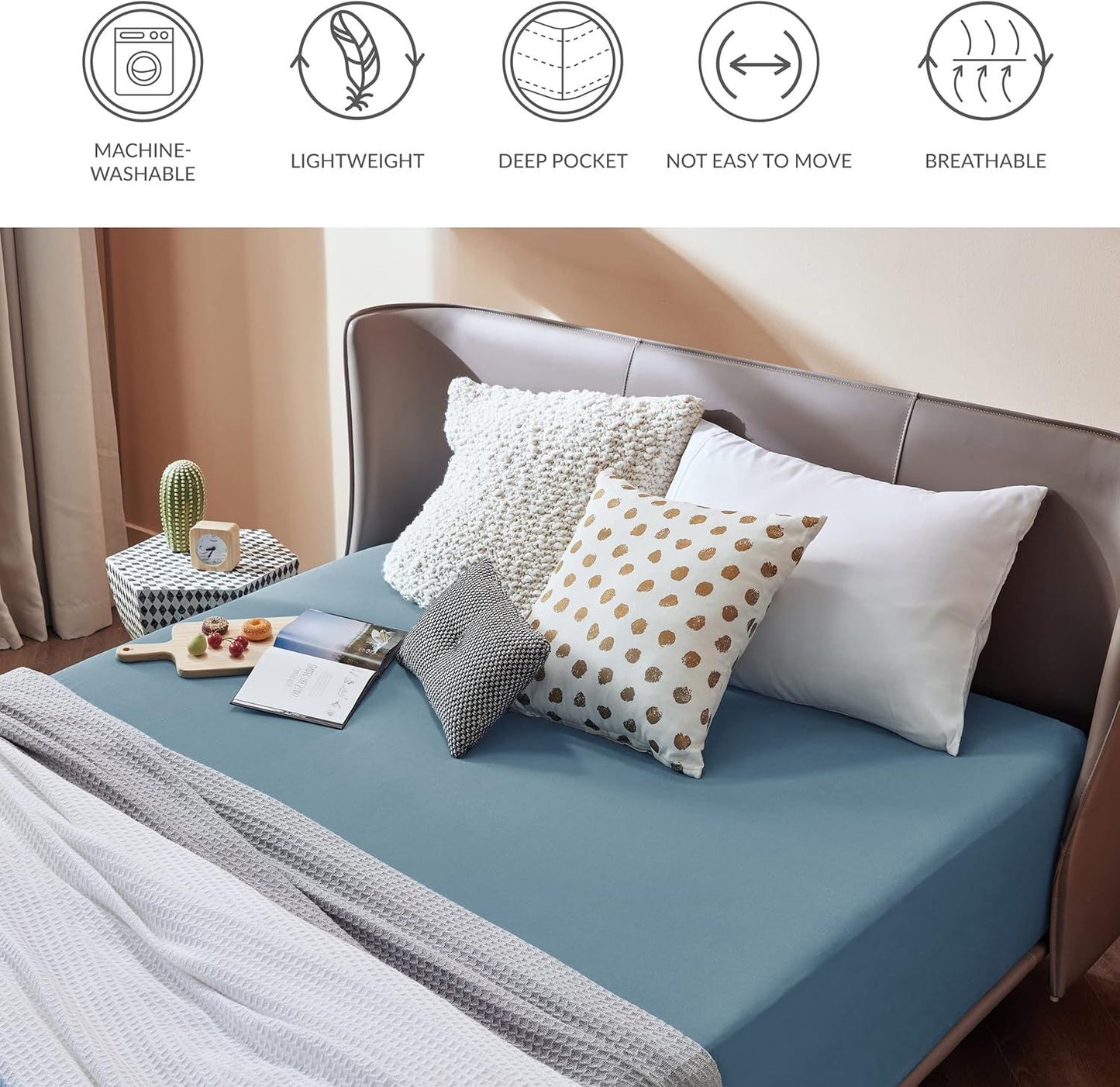 2000TC Hotel Quality Fitted Sheets - 2 Piece Fitted Sheets  -Breathable Bedding - Wrinkle, Fade, Stain Resistant- 16inch/40cm Deep Pocket Fitted Bed Sheets-Wrinkle and Fade Resistant,(Ocean,Queen)