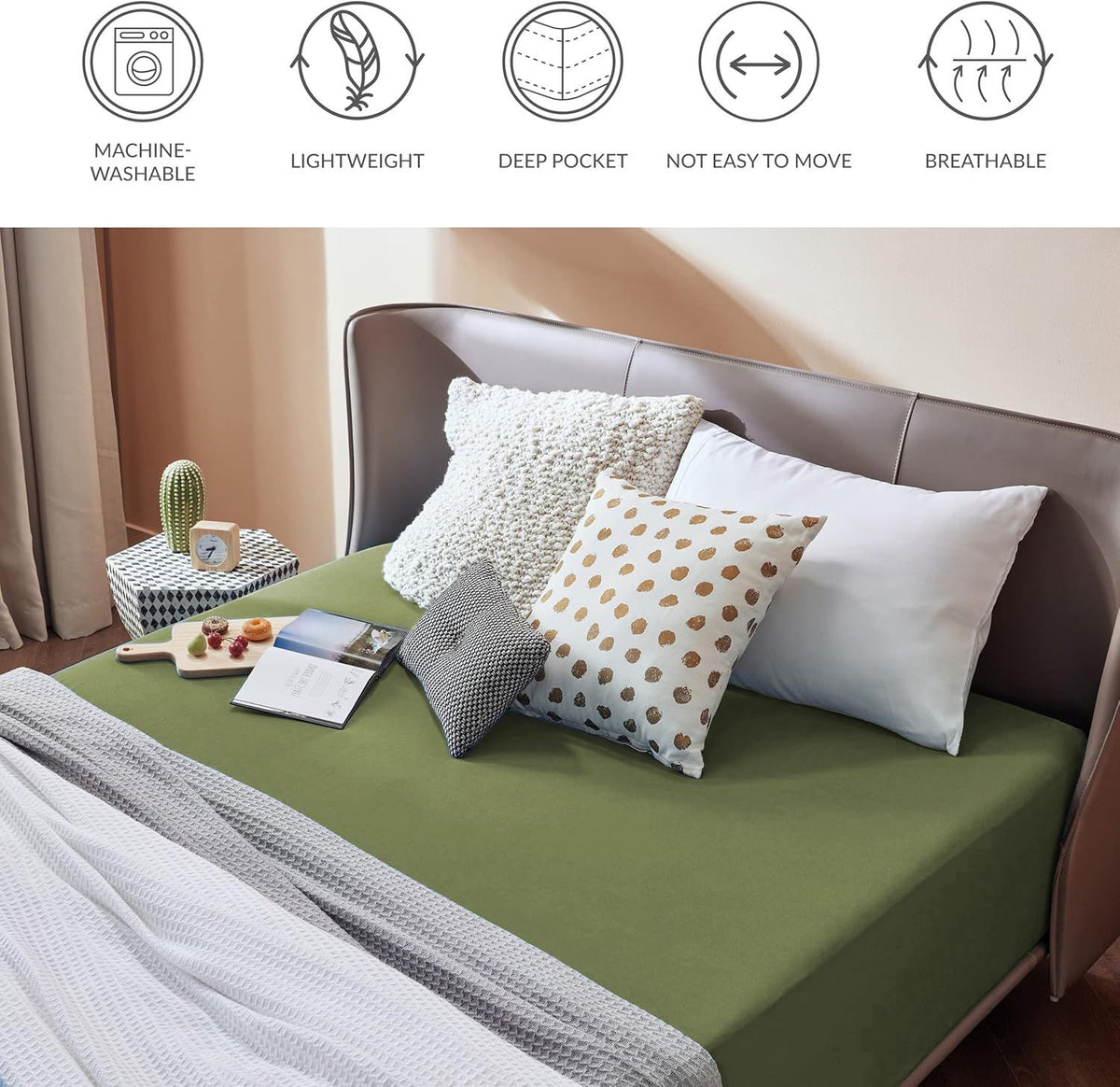 2000TC Hotel Quality Fitted Sheets - 2 Piece Fitted Sheets  -Breathable Bedding - Wrinkle, Fade, Stain Resistant- 16inch/40cm Deep Pocket Fitted Bed Sheets-Wrinkle and Fade Resistant,(Olive green,Single)