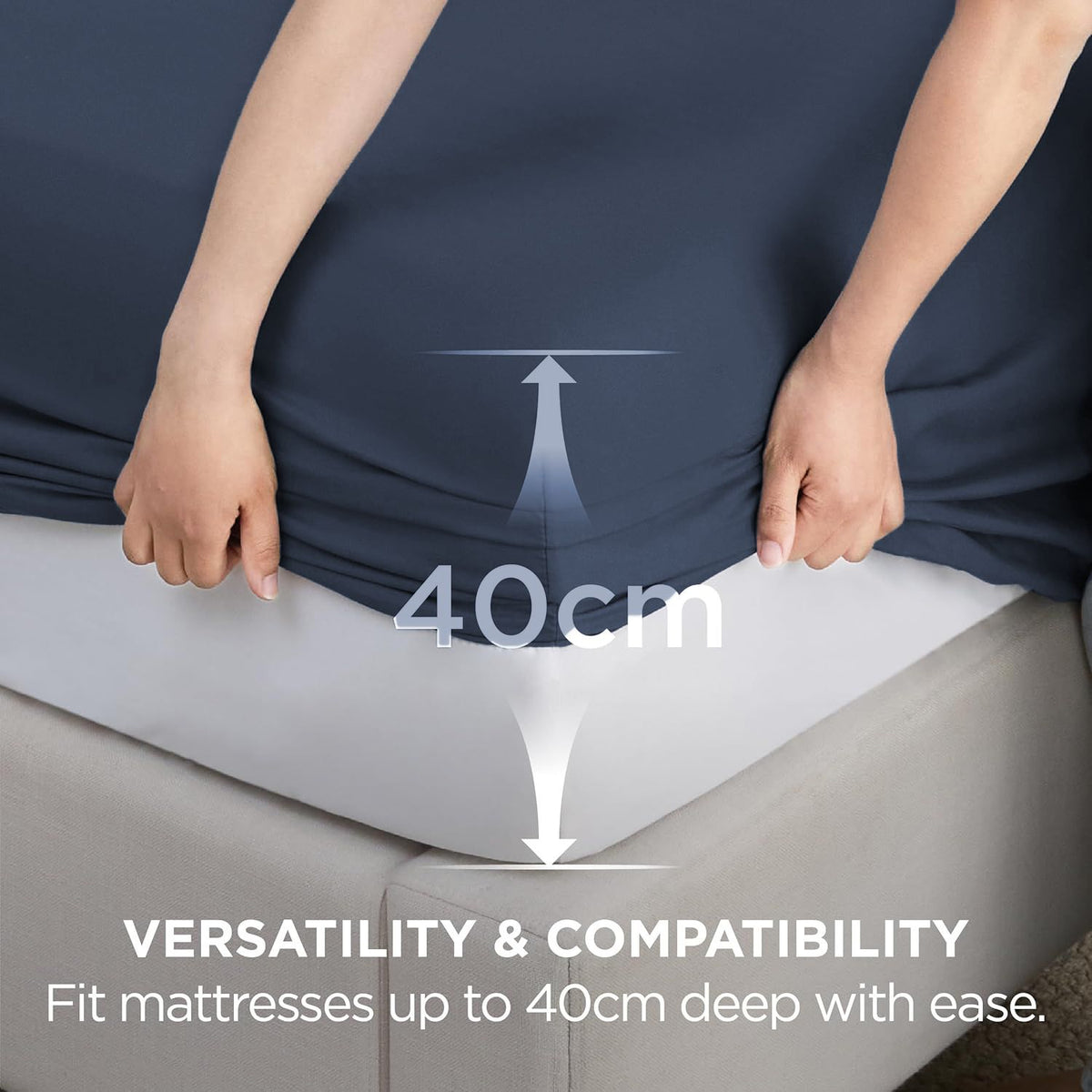 2000TC Hotel Quality Fitted Sheets - 2 Piece Fitted Sheets  -Breathable Bedding - Wrinkle, Fade, Stain Resistant- 16inch/40cm Deep Pocket Fitted Bed Sheets-Wrinkle and Fade Resistant,(Navy,Single)