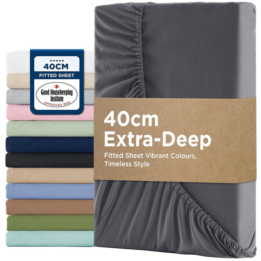 2000TC Hotel Quality Fitted Sheets - 2 Piece Fitted Sheets  -Breathable Bedding - Wrinkle, Fade, Stain Resistant- 16inch/40cm Deep Pocket Fitted Bed Sheets-Wrinkle and Fade Resistant,(Dark gray,Single)