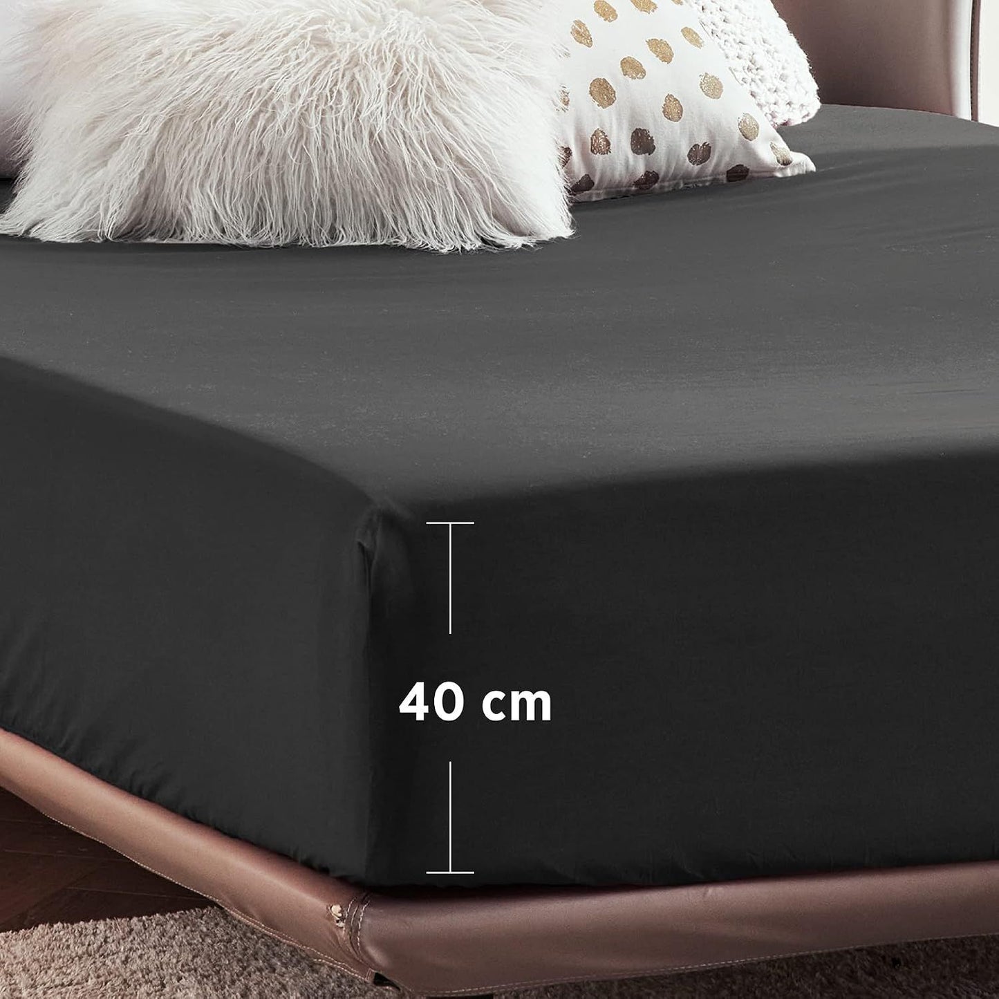 2000TC Hotel Quality Fitted Sheets - 2 Piece Fitted Sheets  -Breathable Bedding - Wrinkle, Fade, Stain Resistant- 16inch/40cm Deep Pocket Fitted Bed Sheets-Wrinkle and Fade Resistant,(Black,Super King)