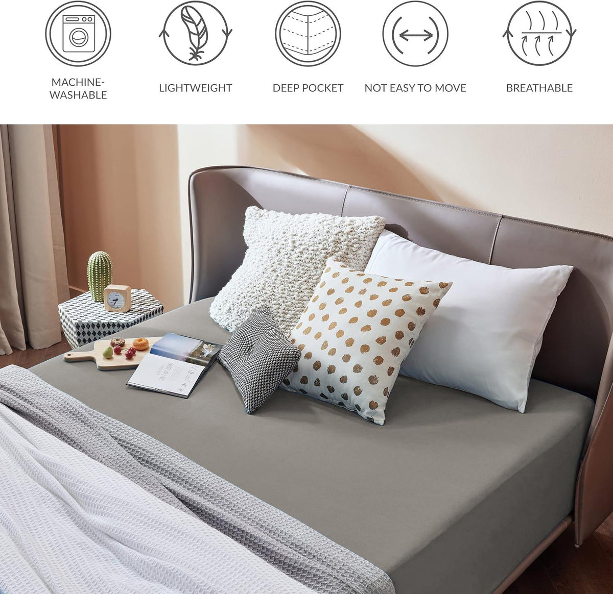 2000TC Hotel Quality Fitted Sheets - 2 Piece Fitted Sheets  -Breathable Bedding - Wrinkle, Fade, Stain Resistant- 16inch/40cm Deep Pocket Fitted Bed Sheets-Wrinkle and Fade Resistant,(Grey,Super King)