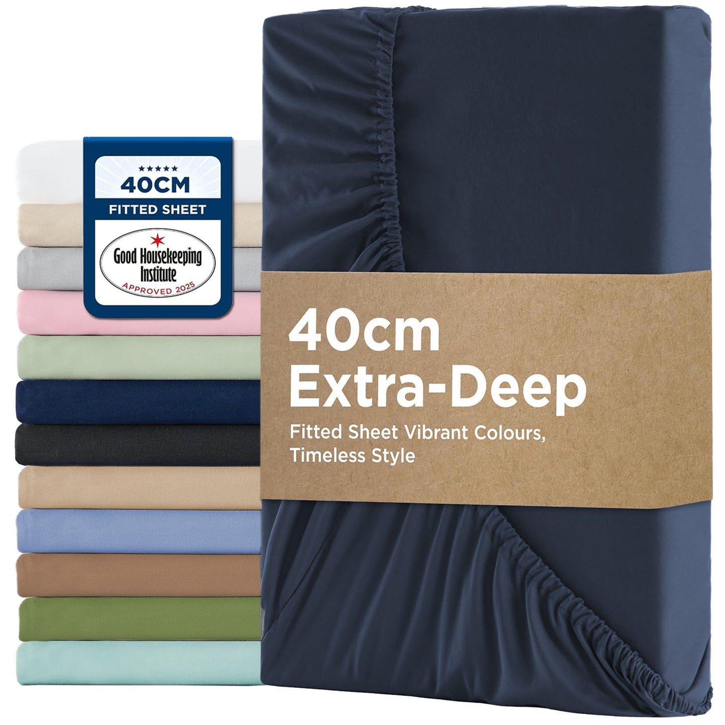 2000TC Hotel Quality Fitted Sheets - 2 Piece Fitted Sheets  -Breathable Bedding - Wrinkle, Fade, Stain Resistant- 16inch/40cm Deep Pocket Fitted Bed Sheets-Wrinkle and Fade Resistant,(Navy,Super King)