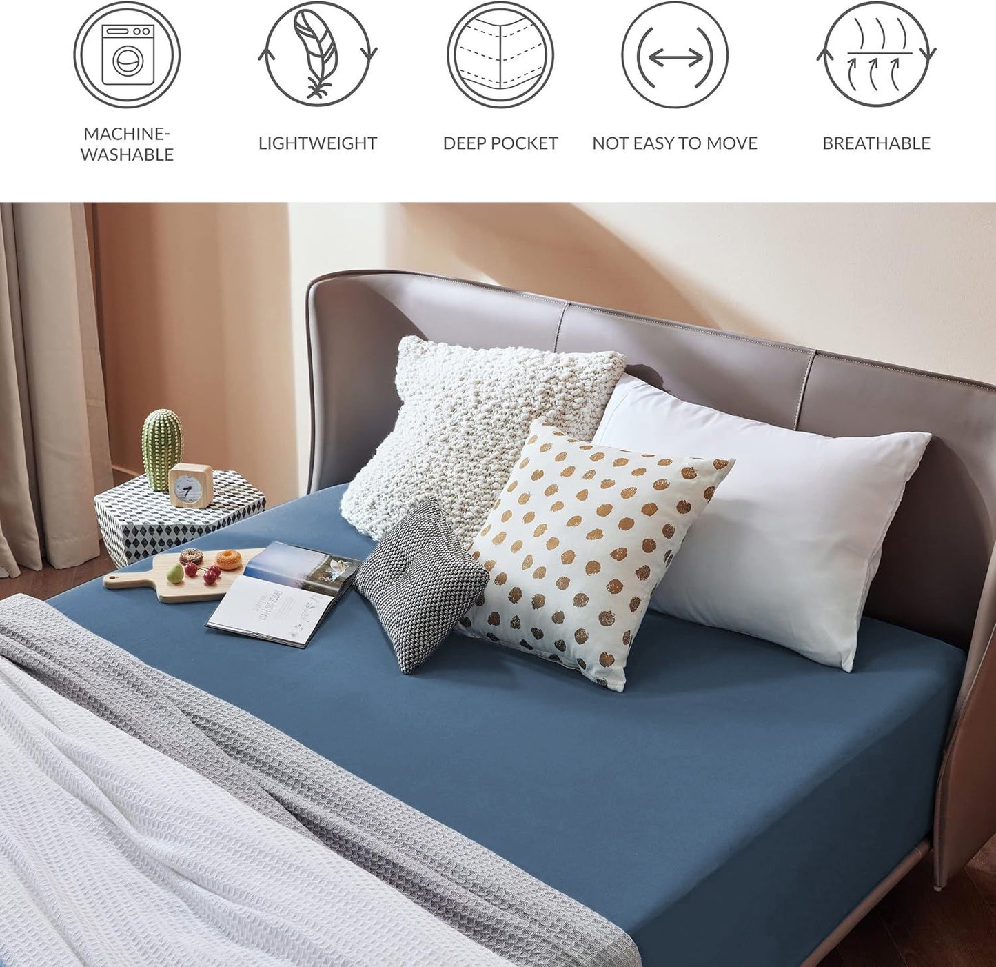 2000TC Hotel Quality Fitted Sheets - 2 Piece Fitted Sheets  -Breathable Bedding - Wrinkle, Fade, Stain Resistant- 16inch/40cm Deep Pocket Fitted Bed Sheets-Wrinkle and Fade Resistant,(Navy,Super King)