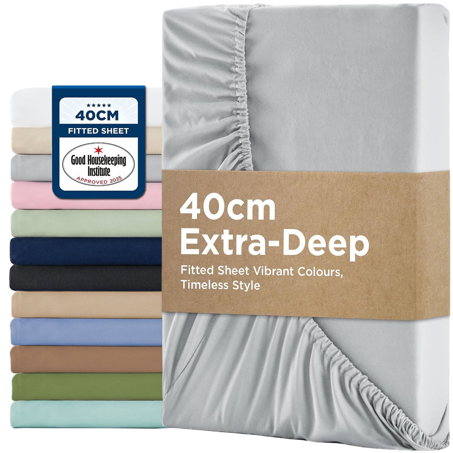 2000TC Hotel Quality Fitted Sheets - 2 Piece Fitted Sheets  -Breathable Bedding - Wrinkle, Fade, Stain Resistant- 16inch/40cm Deep Pocket Fitted Bed Sheets-Wrinkle and Fade Resistant,(Silver-gray,Super King)