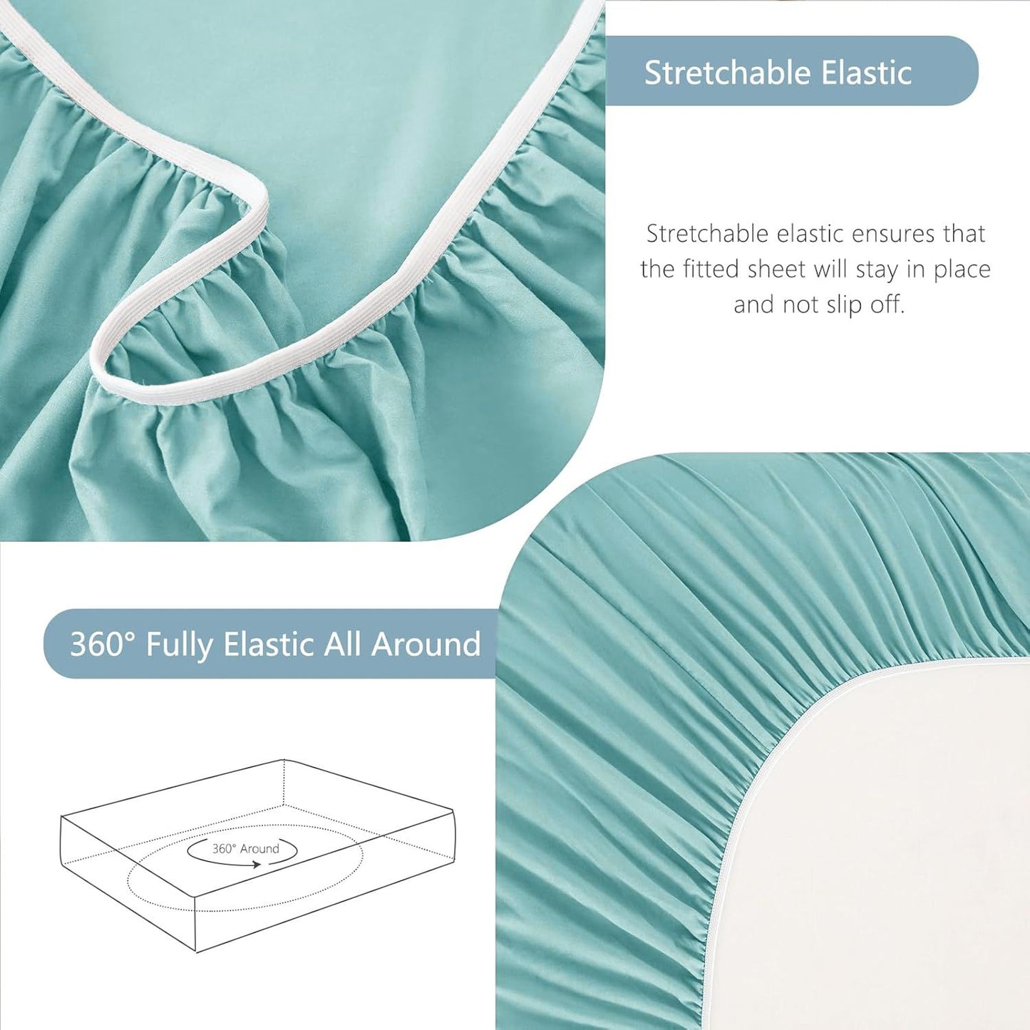 Hotel Soft Bed Sheet Set- Bedding Sheets & Pillowcases -Breathable Bedding - Wrinkle, Fade, Stain Resistant-Deep Pocket Flat Fitted Bed Sheet Set(Ice Blue,Double)