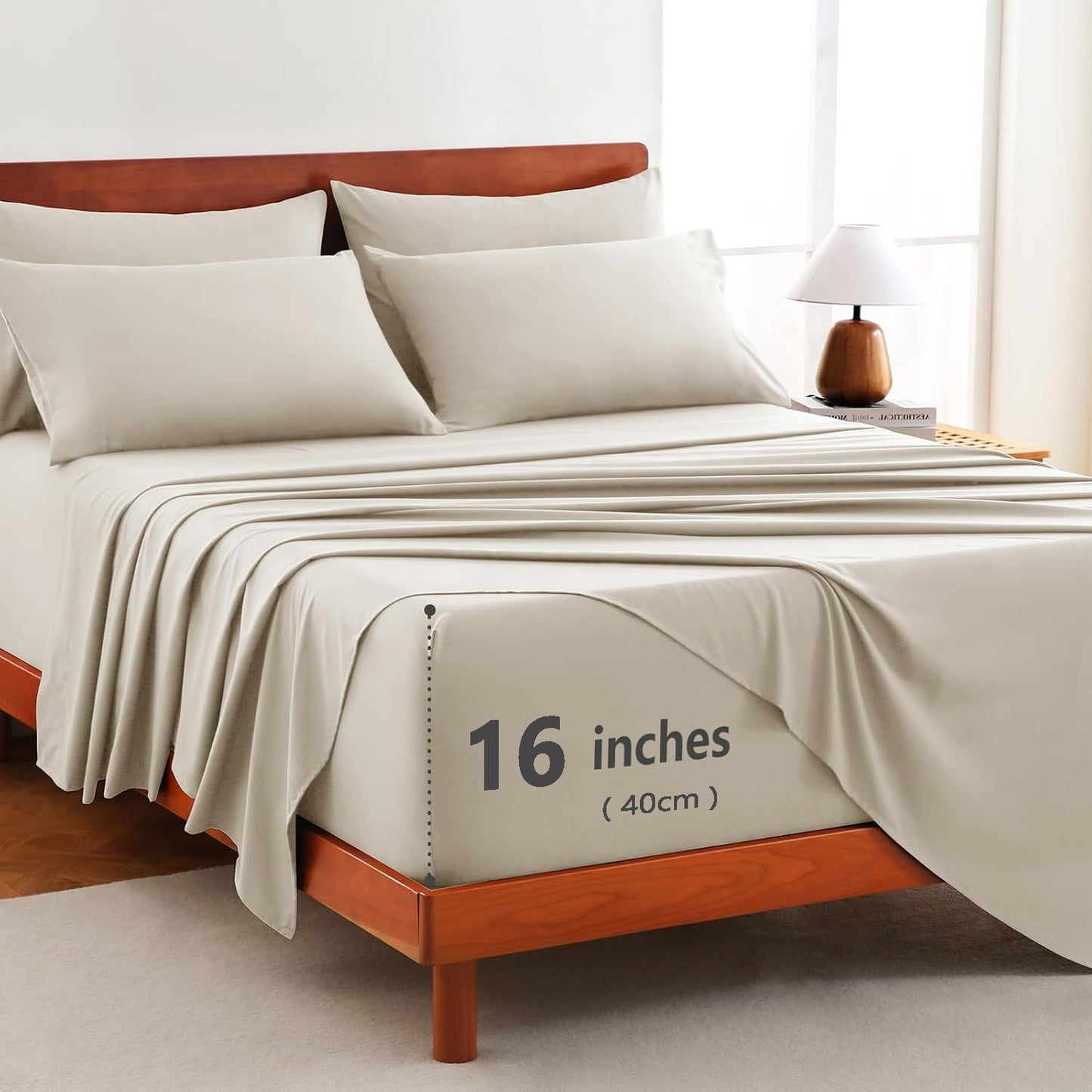 Hotel Soft Bed Sheet Set- Bedding Sheets & Pillowcases -Breathable Bedding - Wrinkle, Fade, Stain Resistant-Deep Pocket Flat Fitted Bed Sheet Set(Cream White,Double)