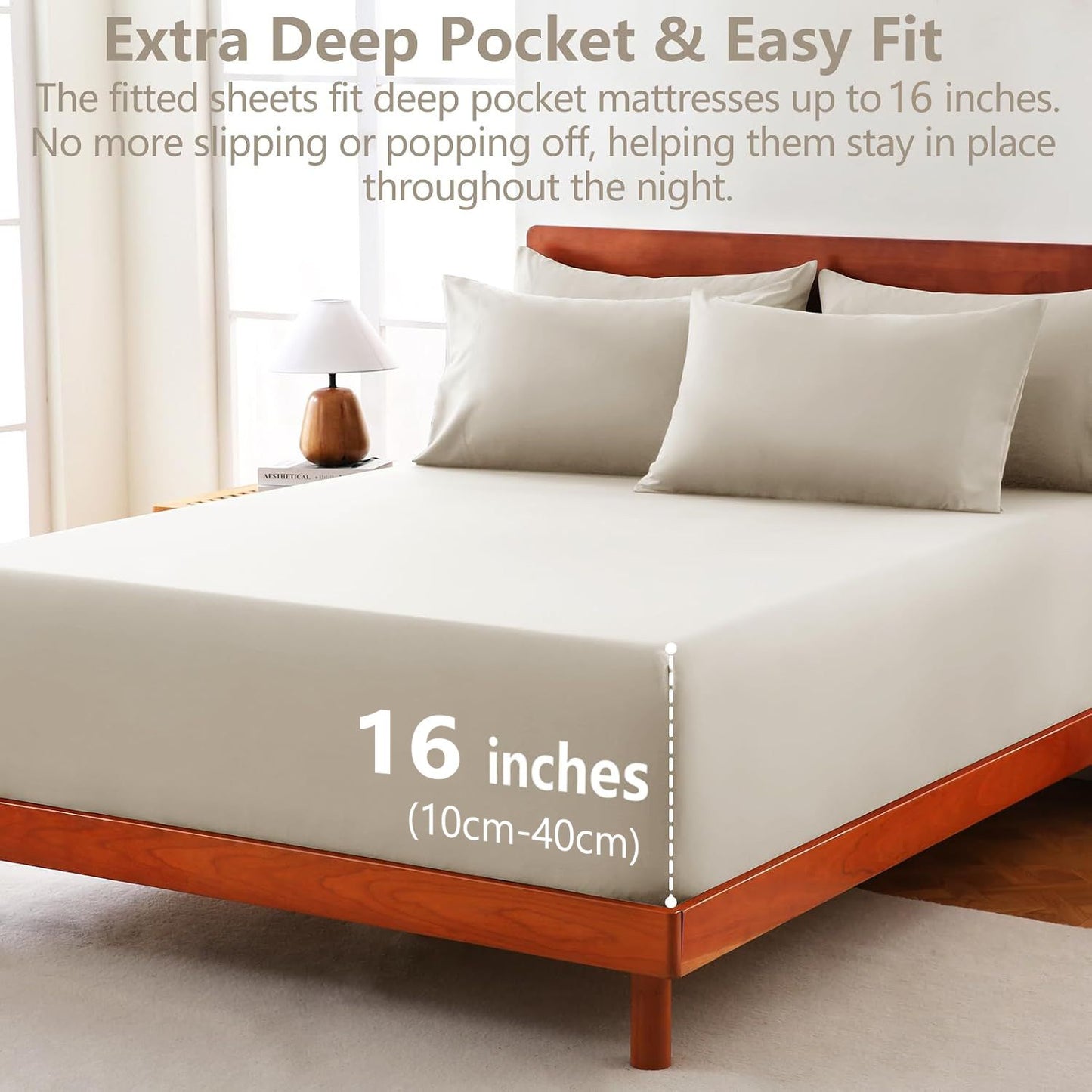 Hotel Soft Bed Sheet Set- Bedding Sheets & Pillowcases -Breathable Bedding - Wrinkle, Fade, Stain Resistant-Deep Pocket Flat Fitted Bed Sheet Set(Cream White,Double)