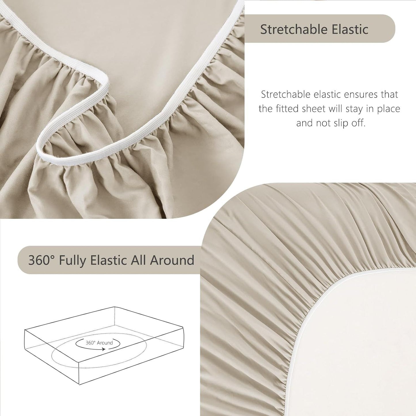 Hotel Soft Bed Sheet Set- Bedding Sheets & Pillowcases -Breathable Bedding - Wrinkle, Fade, Stain Resistant-Deep Pocket Flat Fitted Bed Sheet Set(Cream White,Double)