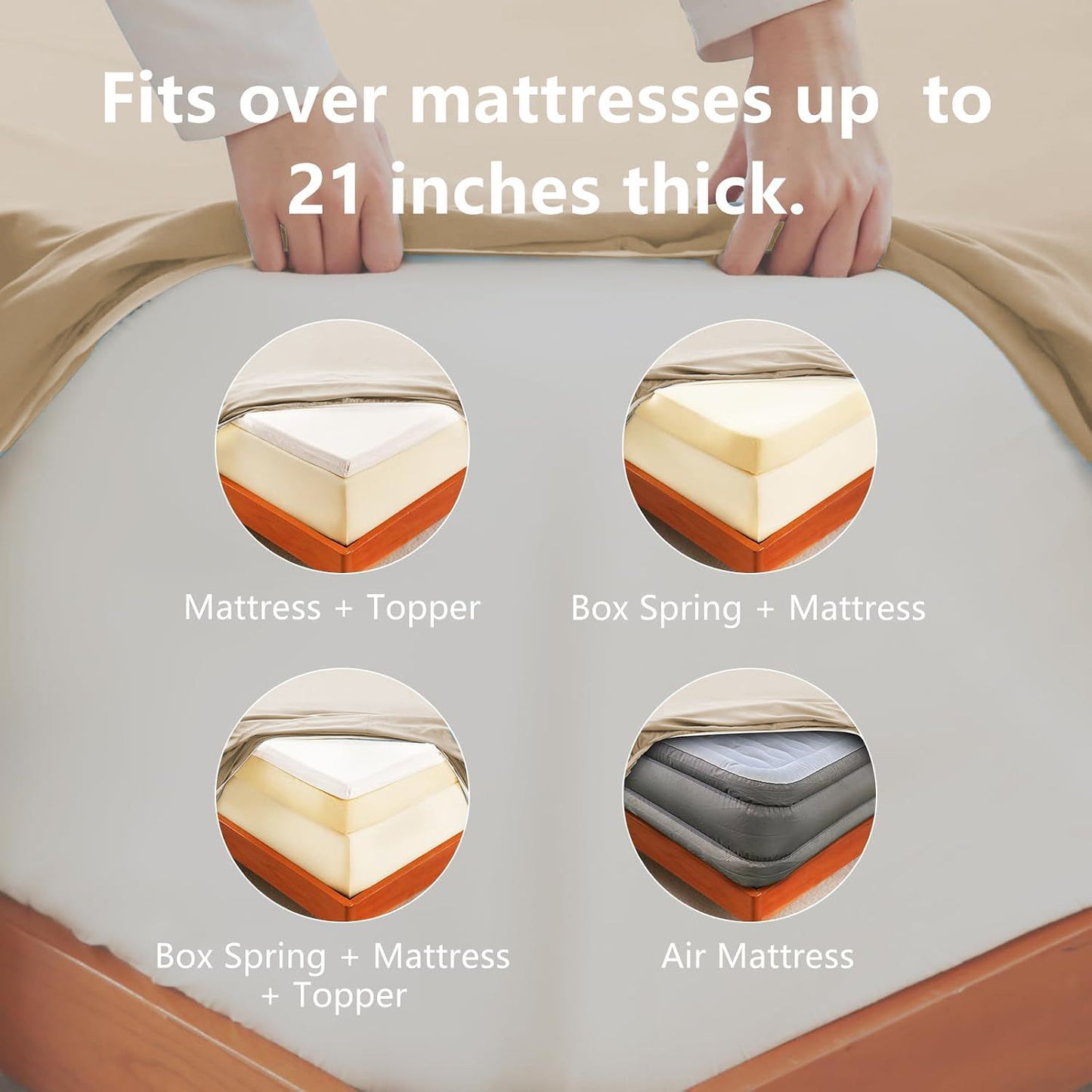 Hotel Soft Bed Sheet Set- Bedding Sheets & Pillowcases -Breathable Bedding - Wrinkle, Fade, Stain Resistant-Deep Pocket Flat Fitted Bed Sheet Set(Camel Beige,Double)