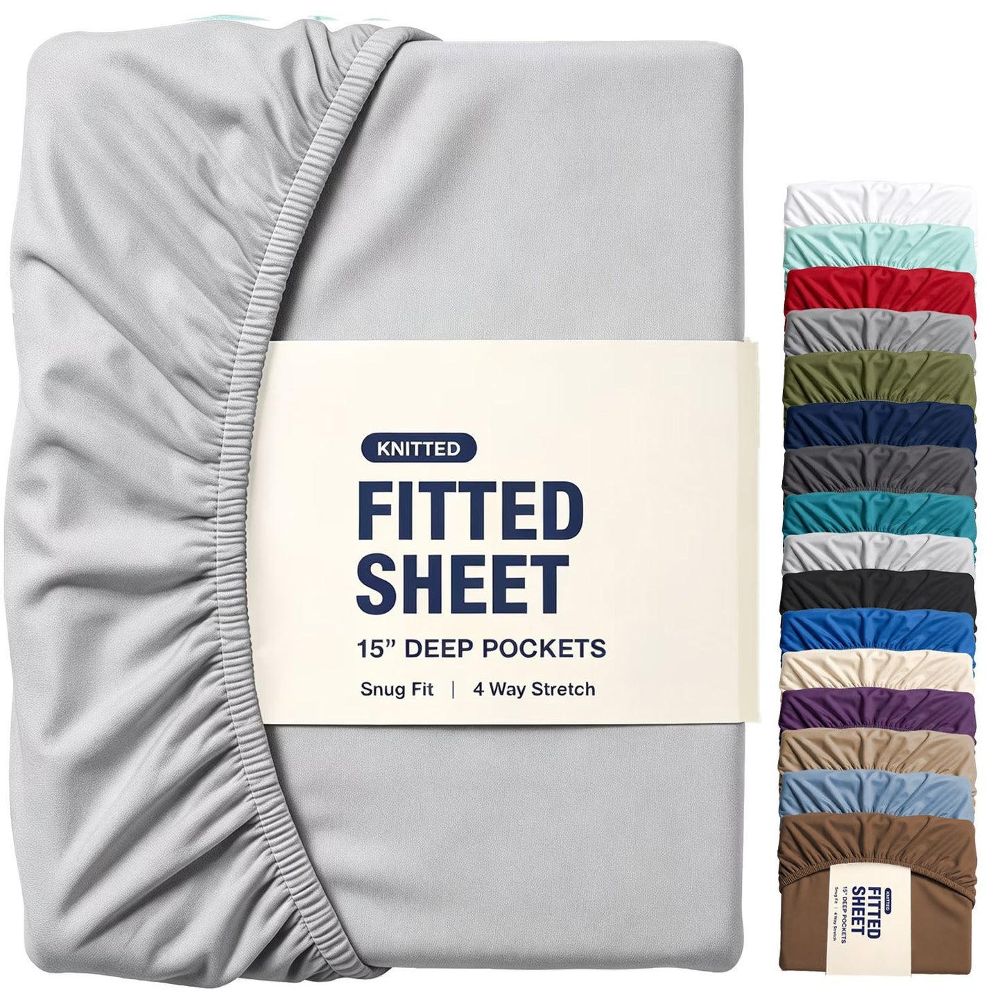 Hotel Quality Fitted Sheet - 1 Piece Fitted Sheet  -Breathable Bedding - Wrinkle, Fade, Stain Resistant- 16inch/40cm Deep Pocket Fitted Bed Sheet-Wrinkle and Fade Resistant,(Silver-gray,Double)