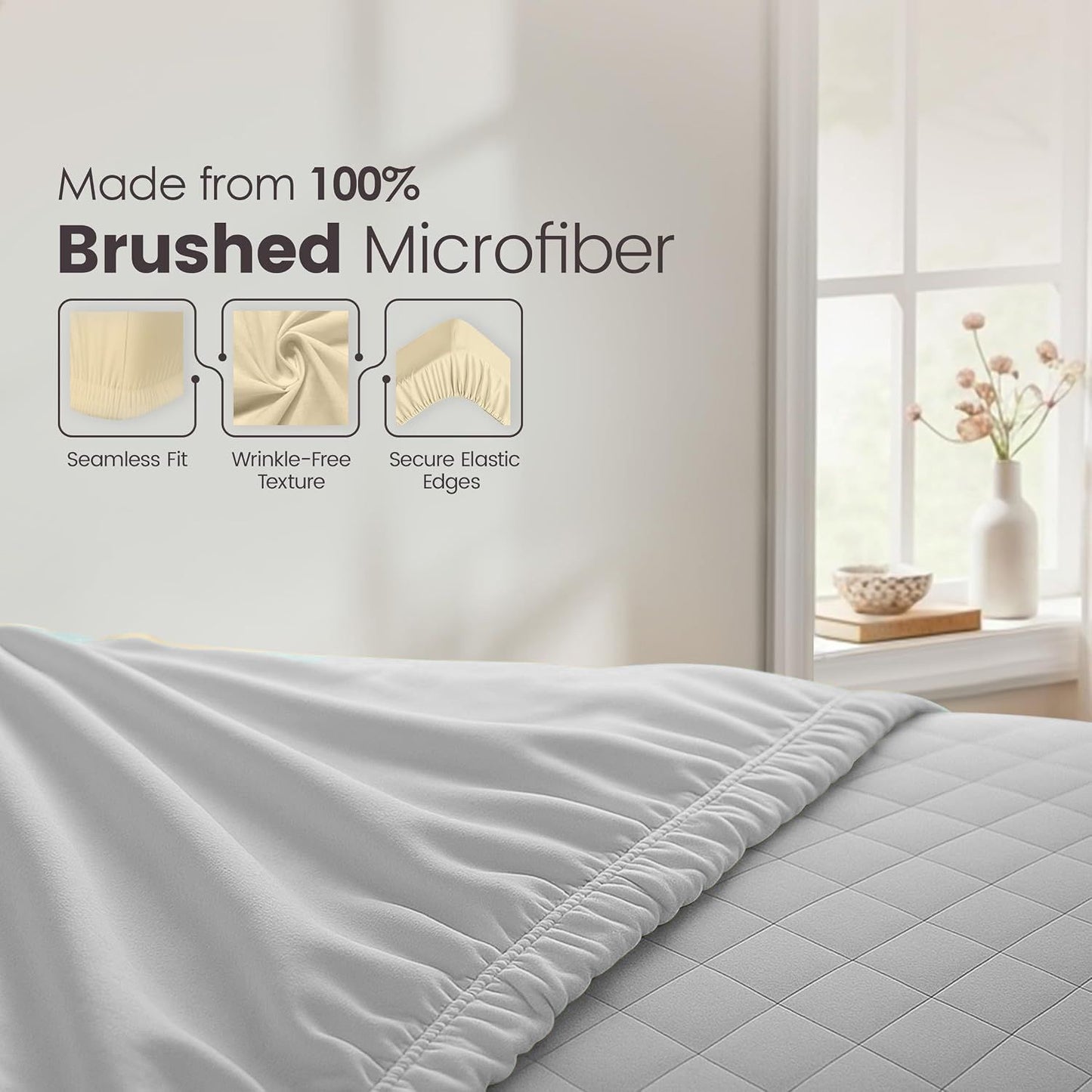 Hotel Quality Fitted Sheet - 1 Piece Fitted Sheet  -Breathable Bedding - Wrinkle, Fade, Stain Resistant- 16inch/40cm Deep Pocket Fitted Bed Sheet-Wrinkle and Fade Resistant,(Silver-gray,Double)