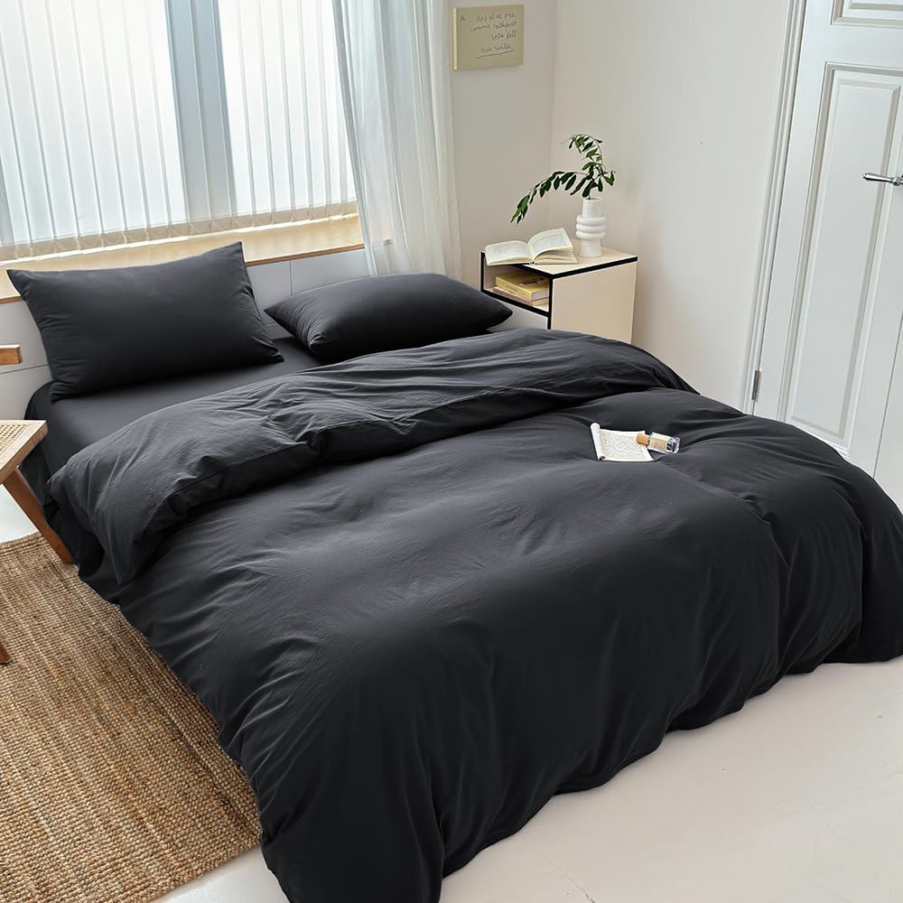Hotel Soft Microfiber Duvet Cover Set-2000TC Quilt Cover Set & Pillowcases -1 Donna Cover Zipper Closure & 1 x Pillowcases-Breathable Bedding - Wrinkle, Fade, Stain Resistant(Black,King)