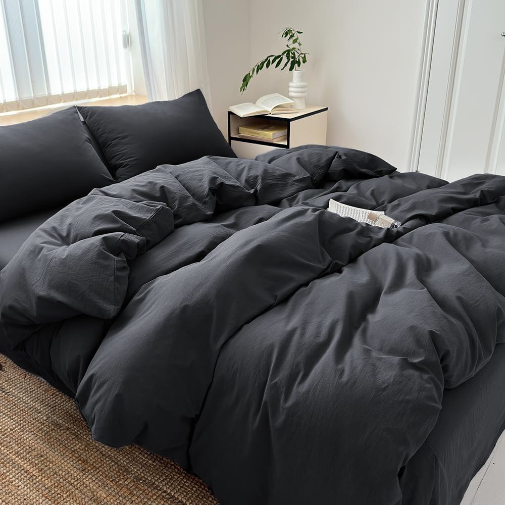 Hotel Soft Microfiber Duvet Cover Set-2000TC Quilt Cover Set & Pillowcases -1 Donna Cover Zipper Closure & 1 x Pillowcases-Breathable Bedding - Wrinkle, Fade, Stain Resistant(Black,King)