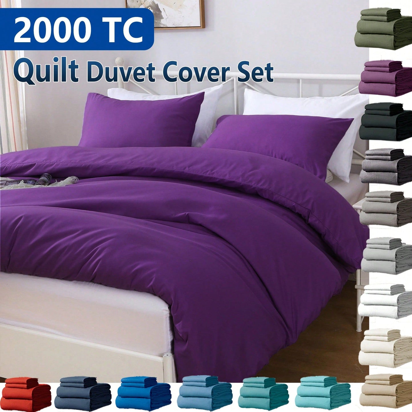 Hotel Soft Microfiber Duvet Cover Set-2000TC Quilt Cover Set & Pillowcases -1 Donna Cover Zipper Closure & 1 x Pillowcases-Breathable Bedding - Wrinkle, Fade, Stain Resistant(Purple,King)