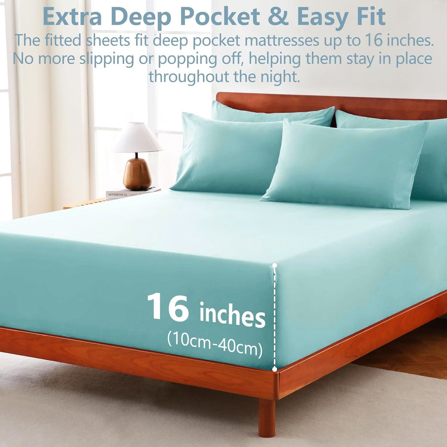 Hotel Soft Bed Sheet Set- Bedding Sheets & Pillowcases -Breathable Bedding - Wrinkle, Fade, Stain Resistant-Deep Pocket Flat Fitted Bed Sheet Set(Ice Blue,King Single)