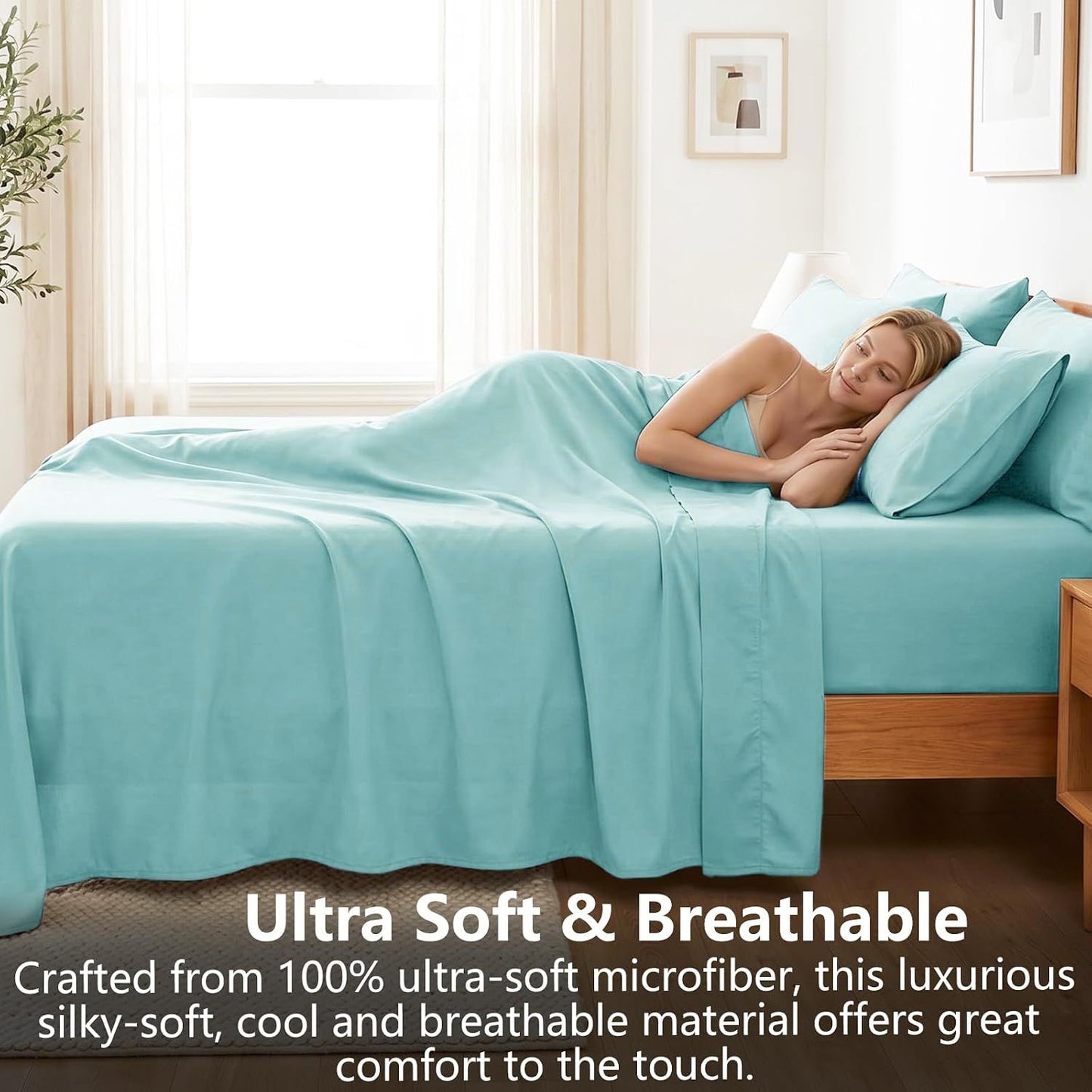 Hotel Soft Bed Sheet Set- Bedding Sheets & Pillowcases -Breathable Bedding - Wrinkle, Fade, Stain Resistant-Deep Pocket Flat Fitted Bed Sheet Set(Ice Blue,King Single)