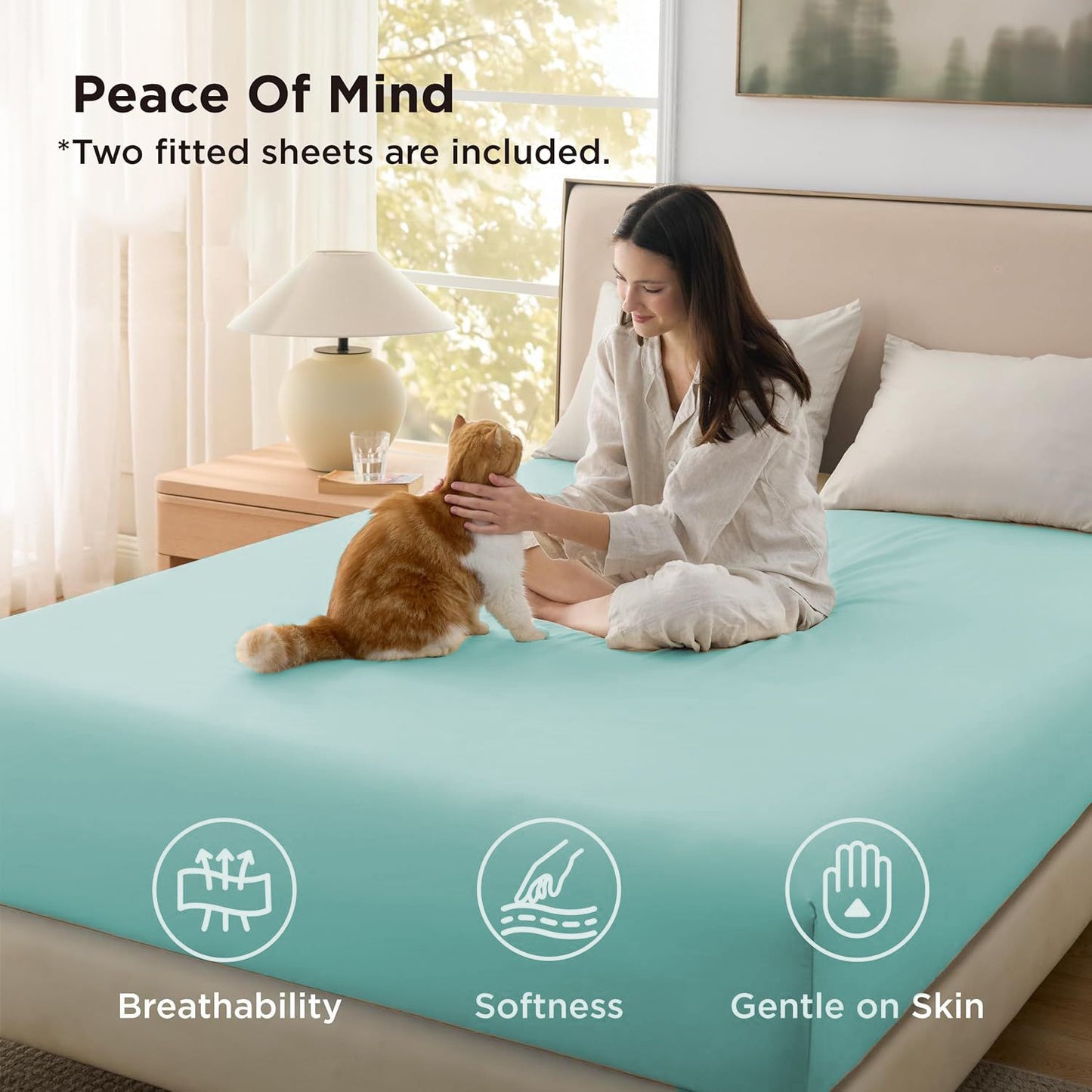 Hotel Soft Bed Sheet Set- Bedding Sheets & Pillowcases -Breathable Bedding - Wrinkle, Fade, Stain Resistant-Deep Pocket Flat Fitted Bed Sheet Set(Ice Blue,King Single)