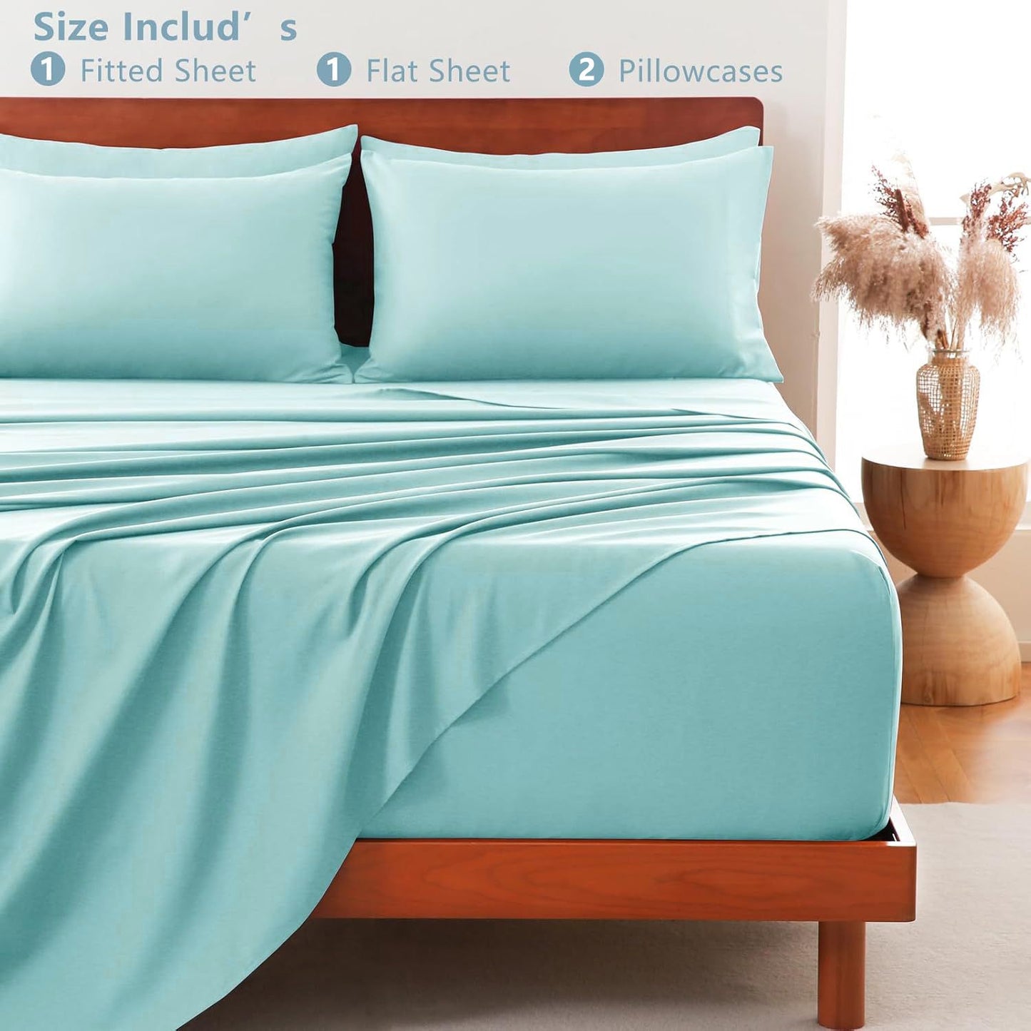 Hotel Soft Bed Sheet Set- Bedding Sheets & Pillowcases -Breathable Bedding - Wrinkle, Fade, Stain Resistant-Deep Pocket Flat Fitted Bed Sheet Set(Ice Blue,King Single)