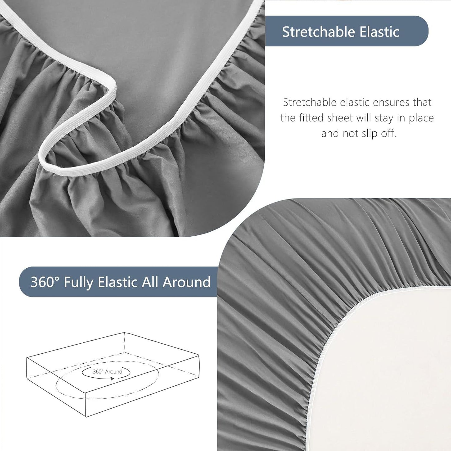 Hotel Soft Bed Sheet Set- Bedding Sheets & Pillowcases -Breathable Bedding - Wrinkle, Fade, Stain Resistant-Deep Pocket Flat Fitted Bed Sheet Set(Grey,King Single)