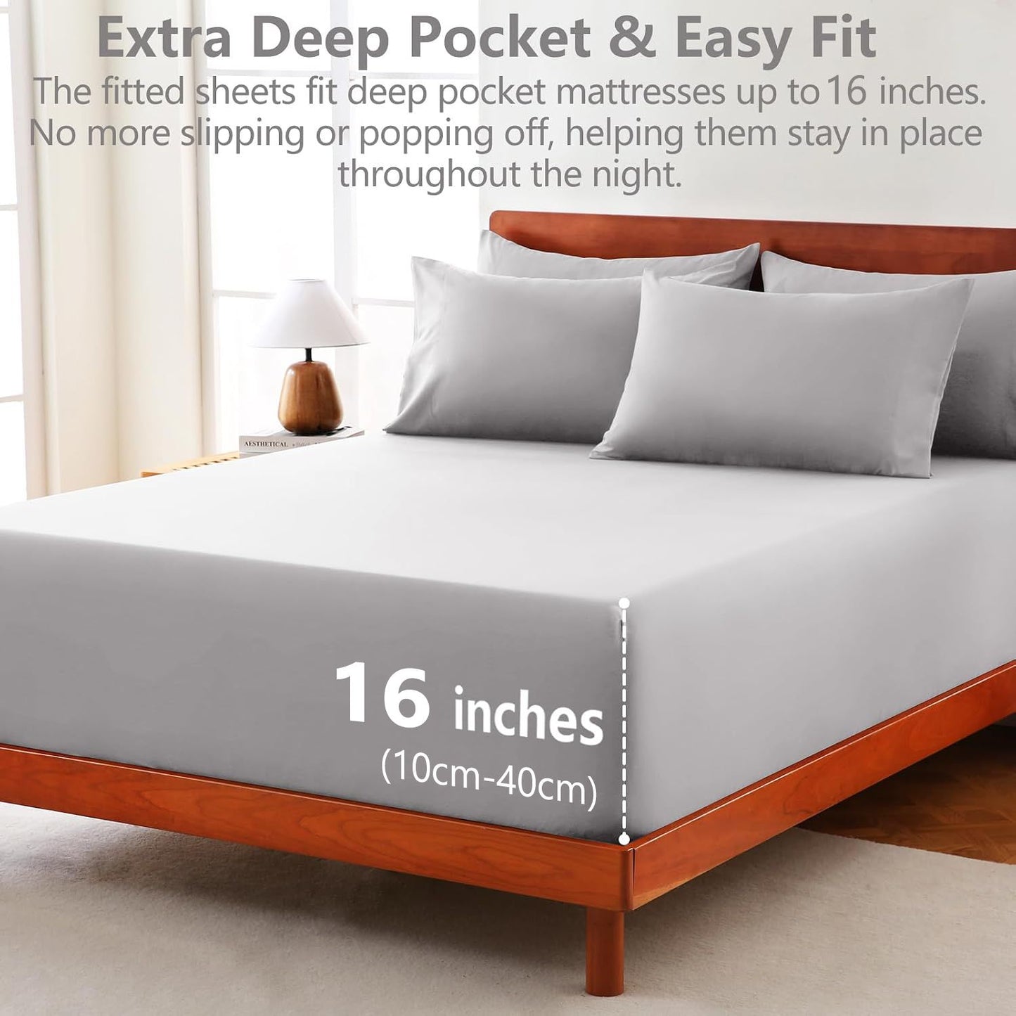 Hotel Soft Bed Sheet Set- Bedding Sheets & Pillowcases -Breathable Bedding - Wrinkle, Fade, Stain Resistant-Deep Pocket Flat Fitted Bed Sheet Set(Silver-gray,King Single)