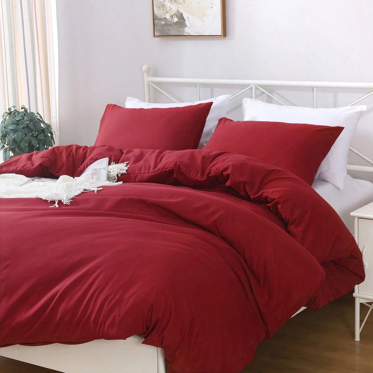 Hotel Soft Microfiber Duvet Cover Set-2000TC Quilt Cover Set & Pillowcases -1 Donna Cover Zipper Closure & 1 x Pillowcases-Breathable Bedding - Wrinkle, Fade, Stain Resistant(Red,Queen)