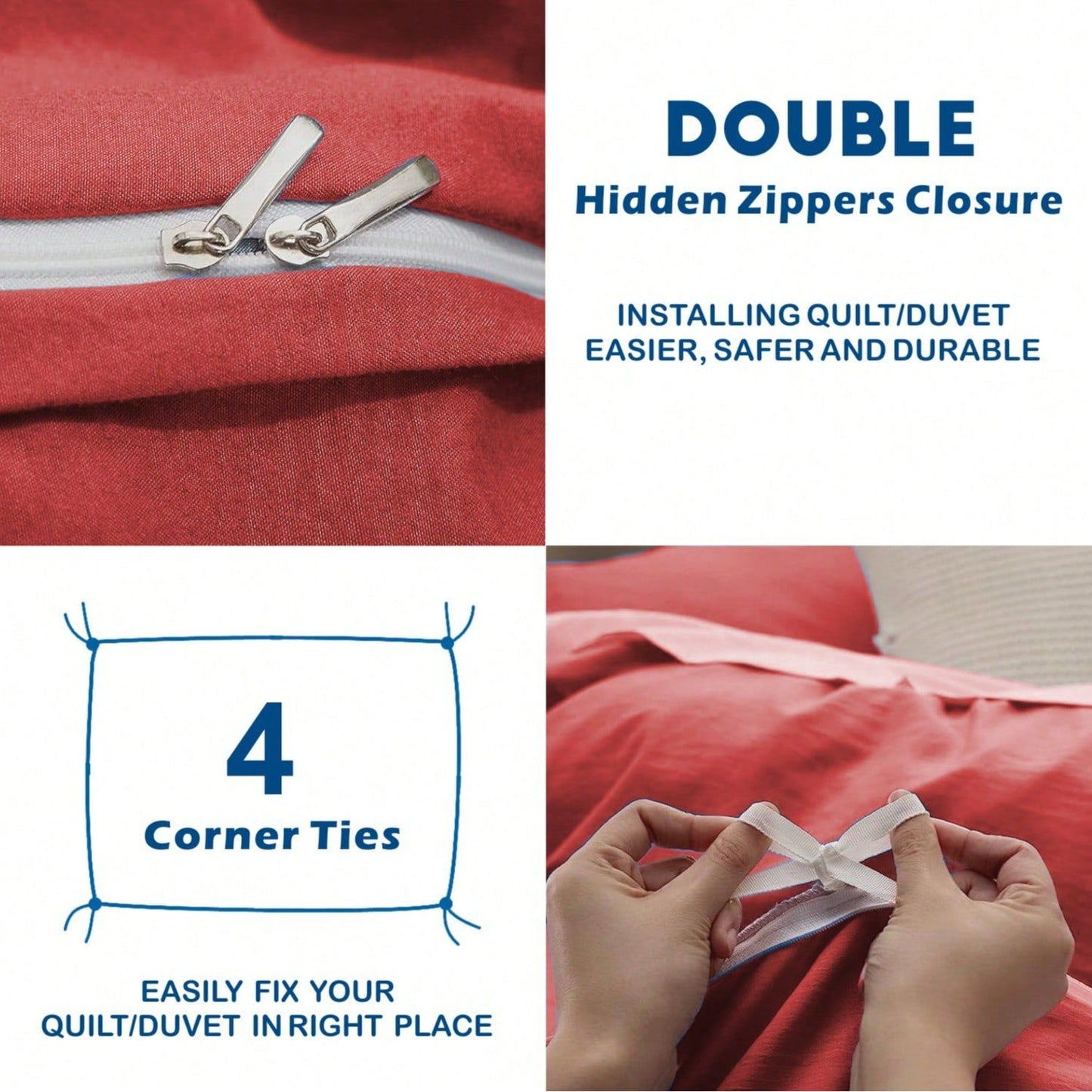 Hotel Soft Microfiber Duvet Cover Set-2000TC Quilt Cover Set & Pillowcases -1 Donna Cover Zipper Closure & 1 x Pillowcases-Breathable Bedding - Wrinkle, Fade, Stain Resistant(Red,Queen)