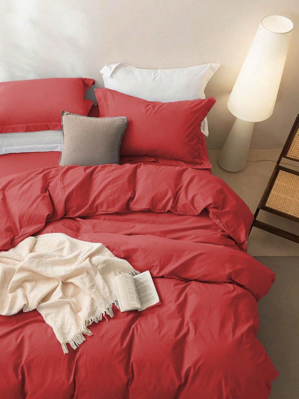 Hotel Soft Microfiber Duvet Cover Set-2000TC Quilt Cover Set & Pillowcases -1 Donna Cover Zipper Closure & 1 x Pillowcases-Breathable Bedding - Wrinkle, Fade, Stain Resistant(Red,Queen)