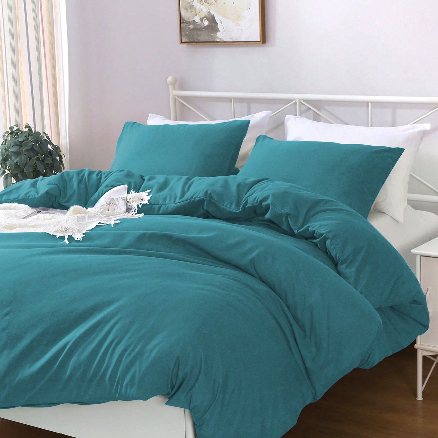 Hotel Soft Microfiber Duvet Cover Set-2000TC Quilt Cover Set & Pillowcases -1 Donna Cover Zipper Closure & 1 x Pillowcases-Breathable Bedding - Wrinkle, Fade, Stain Resistant(Biscay blue,Queen)