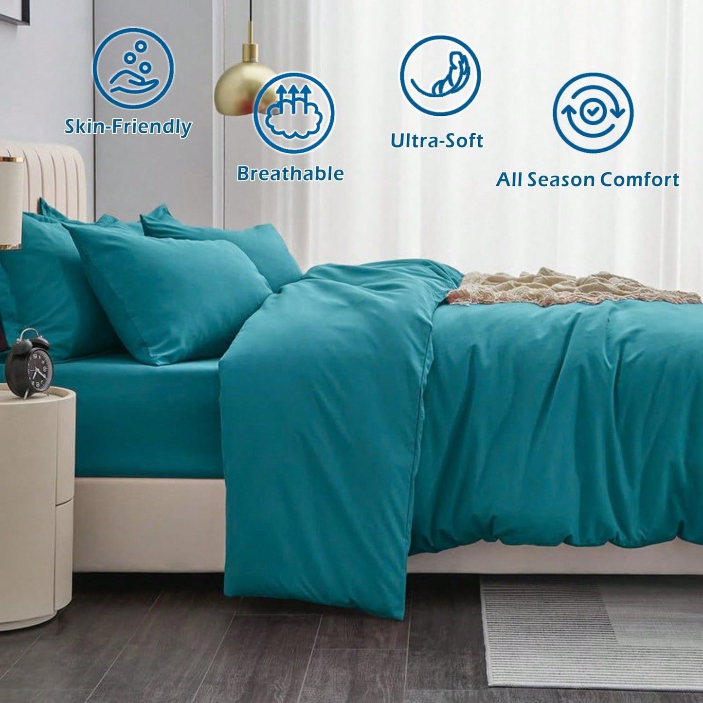 Hotel Soft Microfiber Duvet Cover Set-2000TC Quilt Cover Set & Pillowcases -1 Donna Cover Zipper Closure & 1 x Pillowcases-Breathable Bedding - Wrinkle, Fade, Stain Resistant(Biscay blue,Queen)