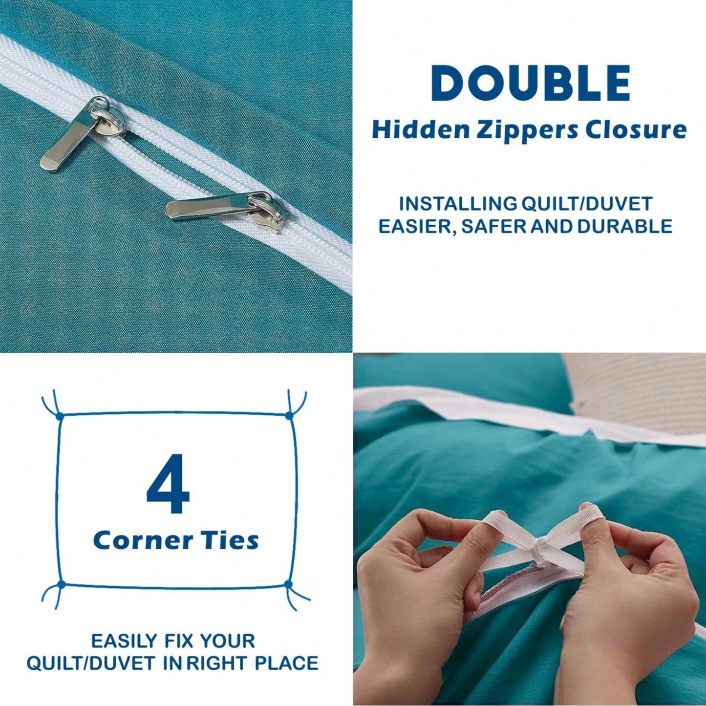 Hotel Soft Microfiber Duvet Cover Set-2000TC Quilt Cover Set & Pillowcases -1 Donna Cover Zipper Closure & 1 x Pillowcases-Breathable Bedding - Wrinkle, Fade, Stain Resistant(Biscay blue,Queen)