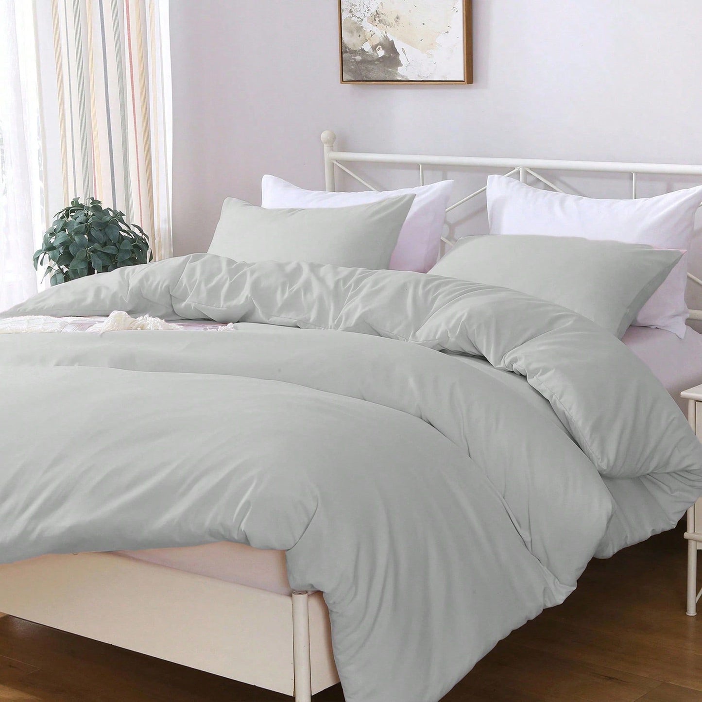 Hotel Soft Microfiber Duvet Cover Set-2000TC Quilt Cover Set & Pillowcases -1 Donna Cover Zipper Closure & 1 x Pillowcases-Breathable Bedding - Wrinkle, Fade, Stain Resistant(Silver-gray,Queen)