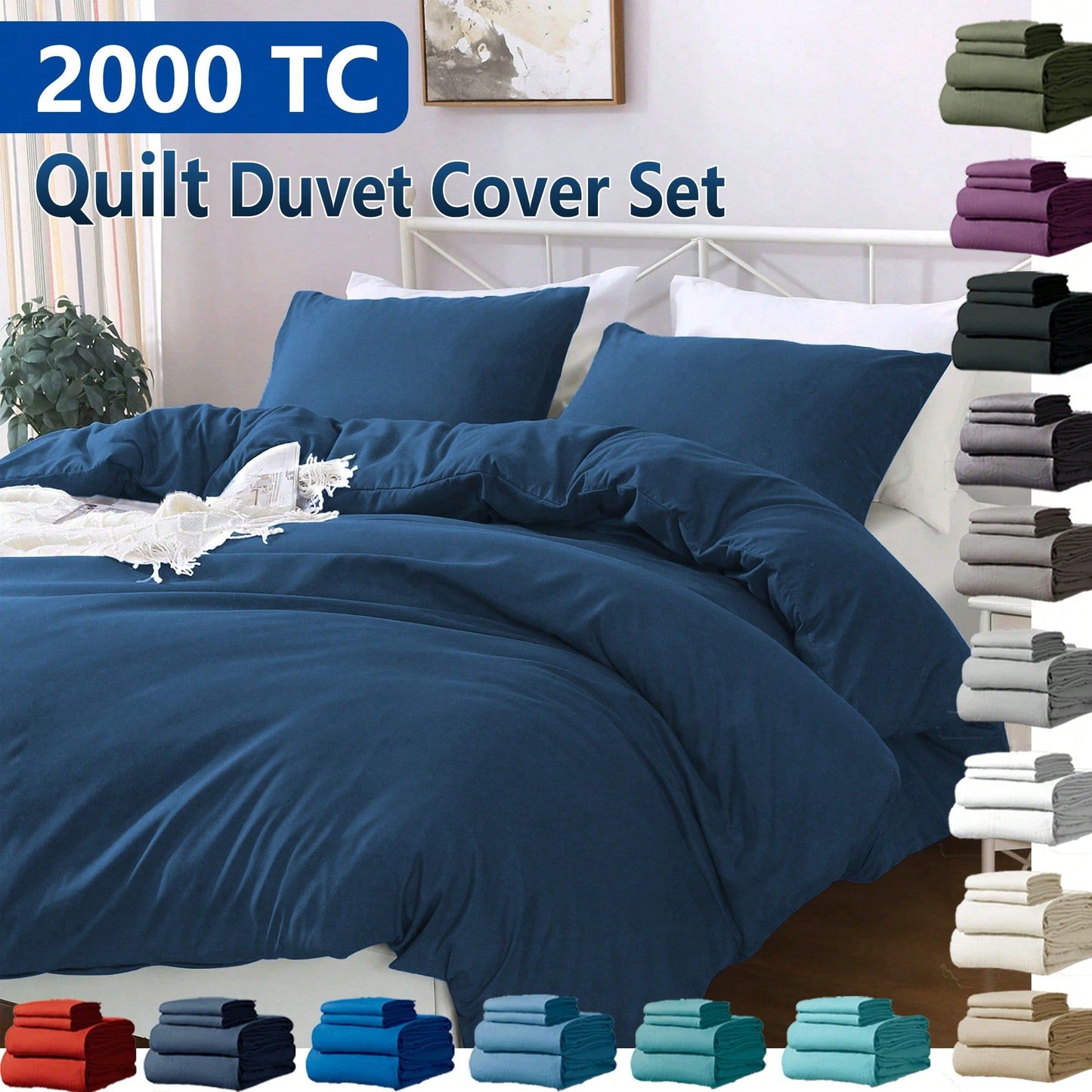 Hotel Soft Microfiber Duvet Cover Set-2000TC Quilt Cover Set & Pillowcases -1 Donna Cover Zipper Closure & 1 x Pillowcases-Breathable Bedding - Wrinkle, Fade, Stain Resistant(Navy,Single)